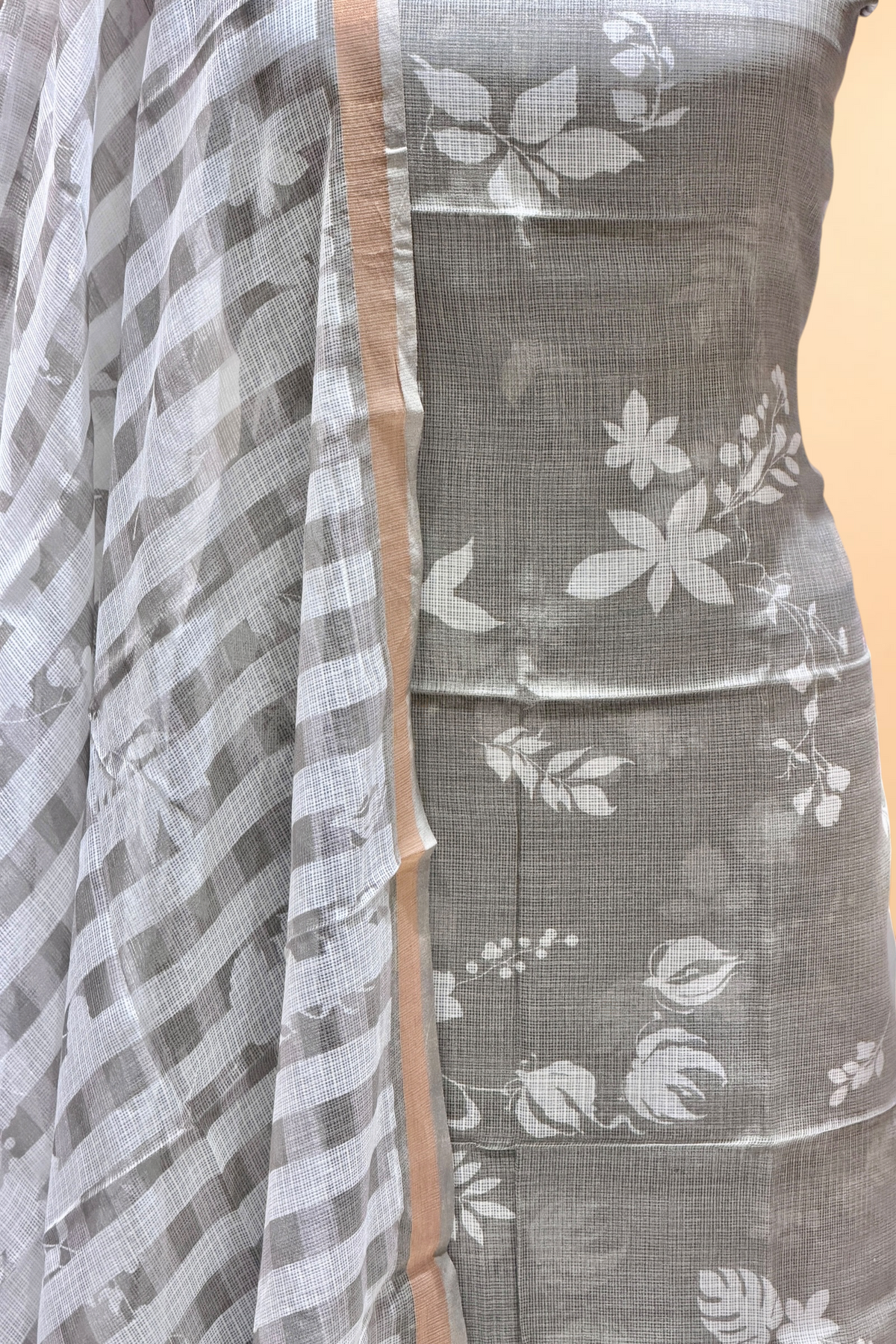 Sage-Grey Pure Kota Silk Suit Set