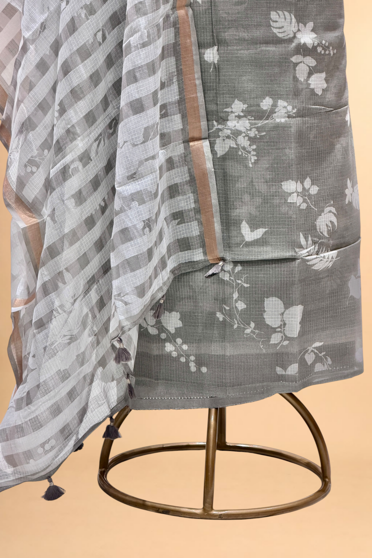 Sage-Grey Pure Kota Silk Suit Set