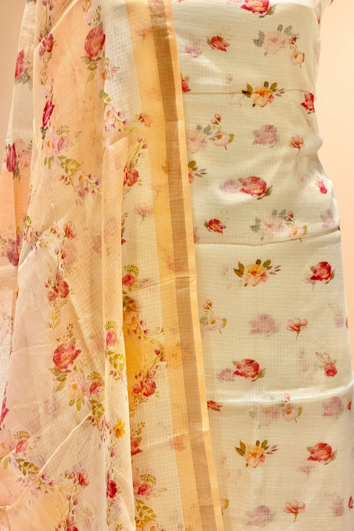 Ivory-Cream Pure Kota Silk Suit Sets