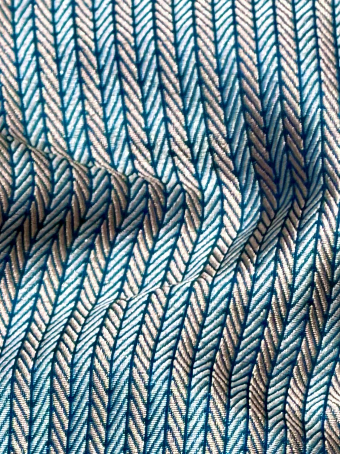 Teal Blue Sona-Rupa Stripe Katan Silk Fabric