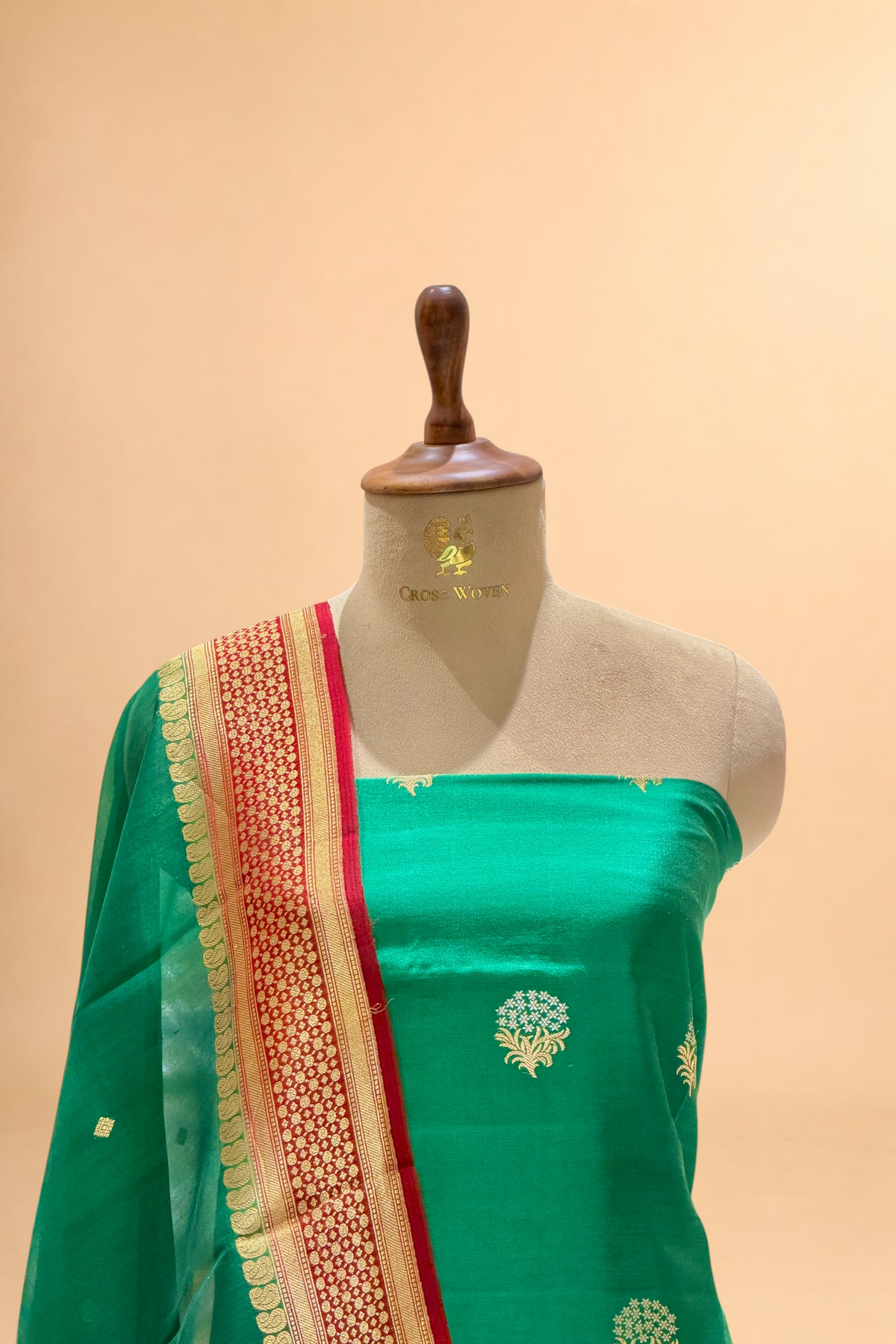 Bottle Green Chiniya Silk Suit Set With Contrast Border Dupatta