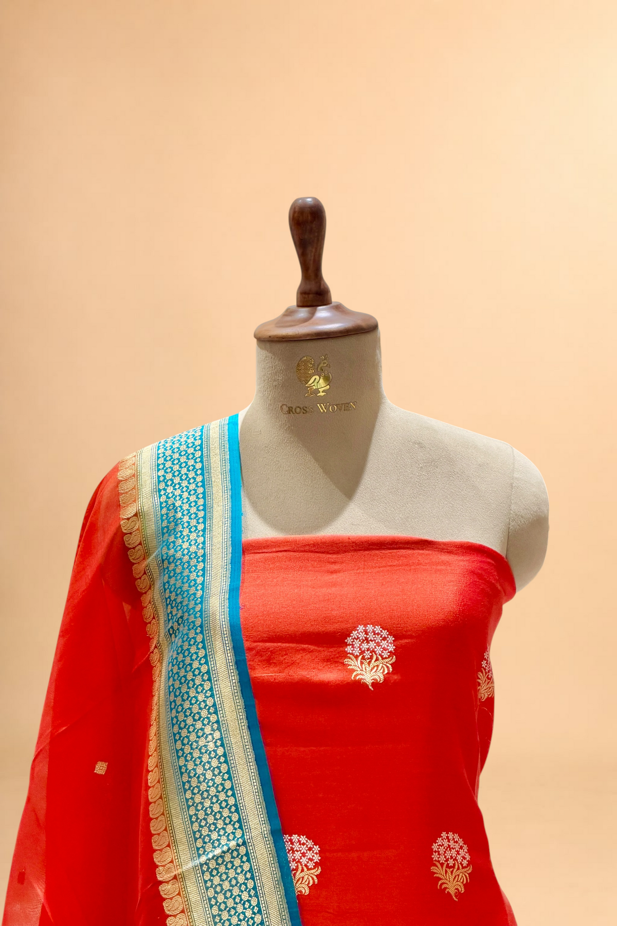Vibrant Orange Chiniya Silk Suit Set With Contrast Border Dupatta