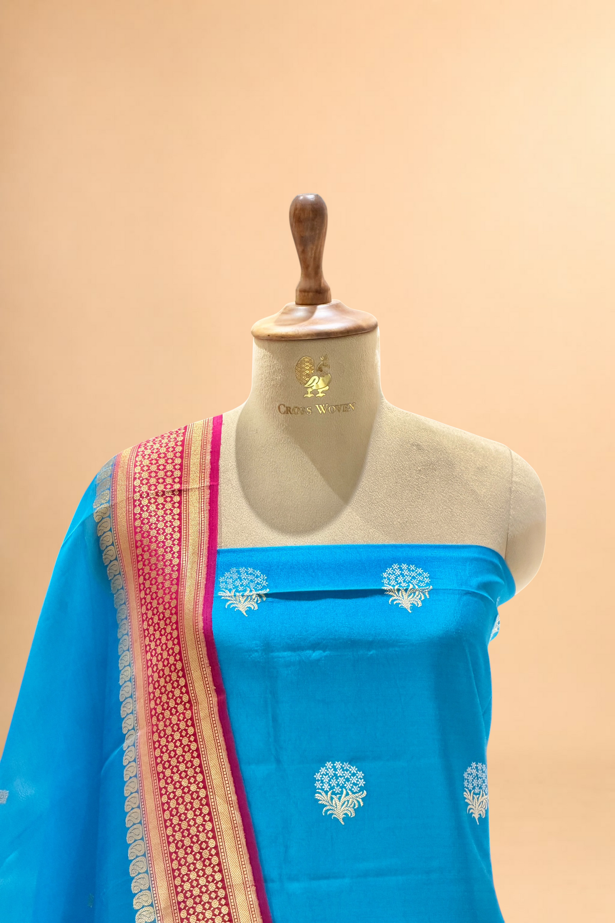 Vibrant Blue Chiniya Silk Suit Set With Contrast Border Dupatta