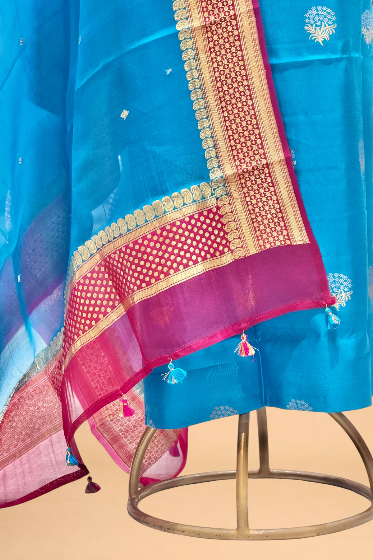 Vibrant Blue Chiniya Silk Suit Set With Contrast Border Dupatta