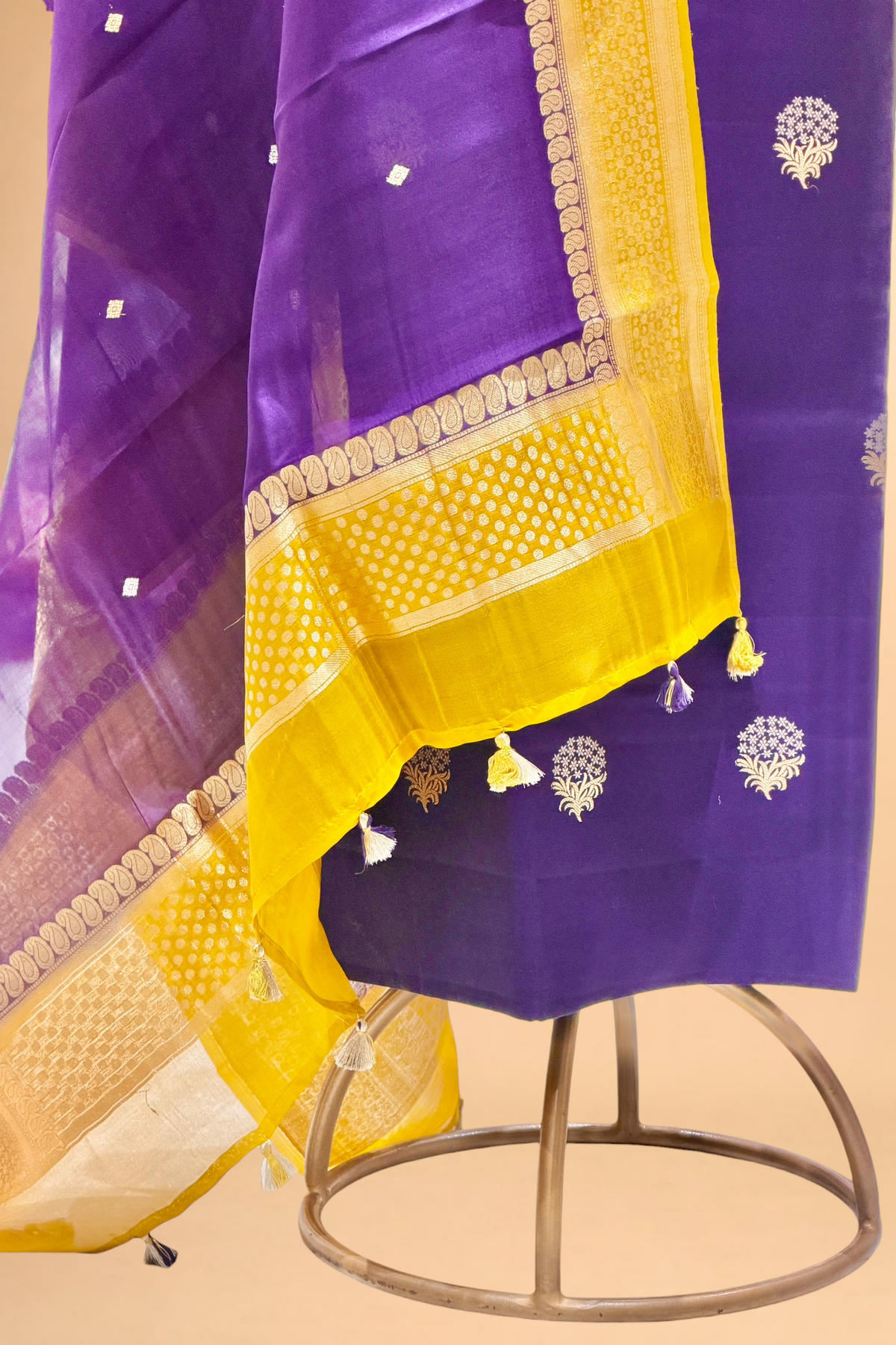 Royal Purple Chiniya Silk Suit Set With Contrast Border Dupatta