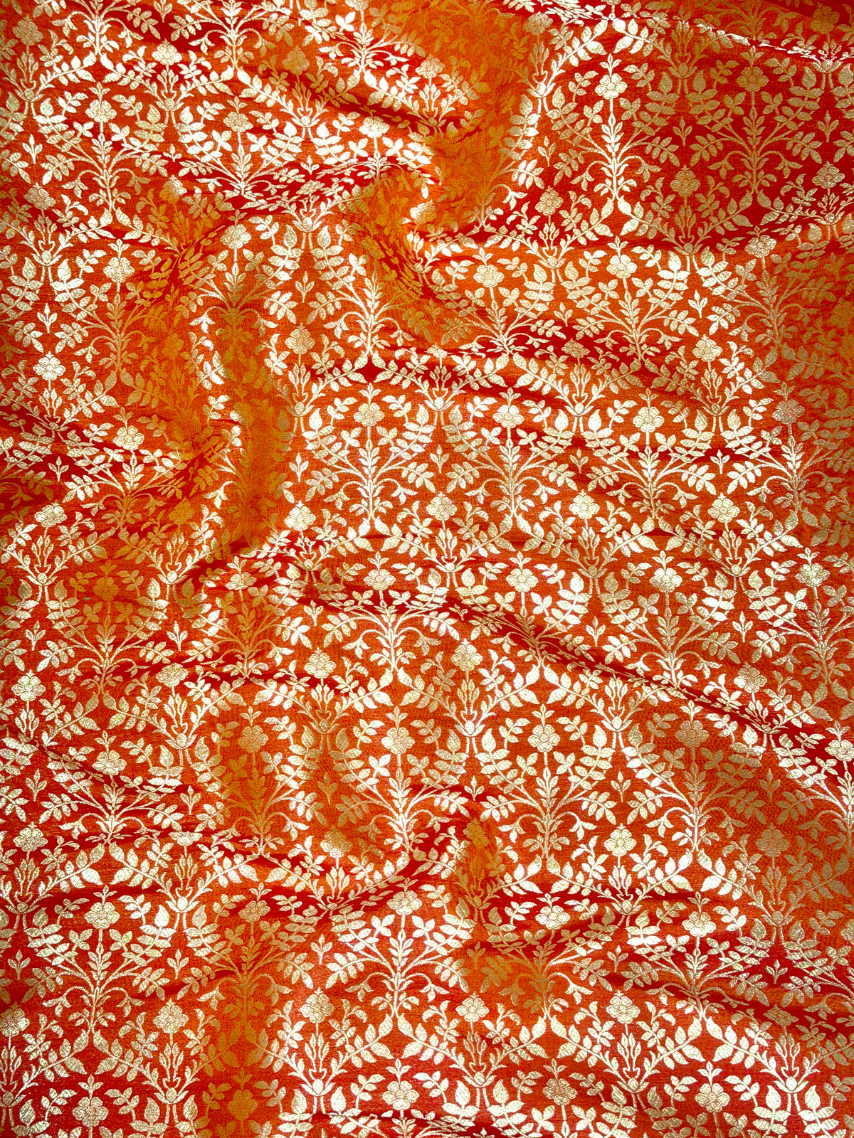 Royal Orange Pure Katan Silk Allover Jaal Fabric