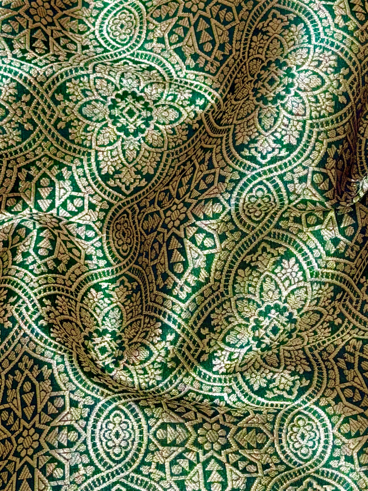Emerald Green Pure Katan Silk Allover Jaal Fabric