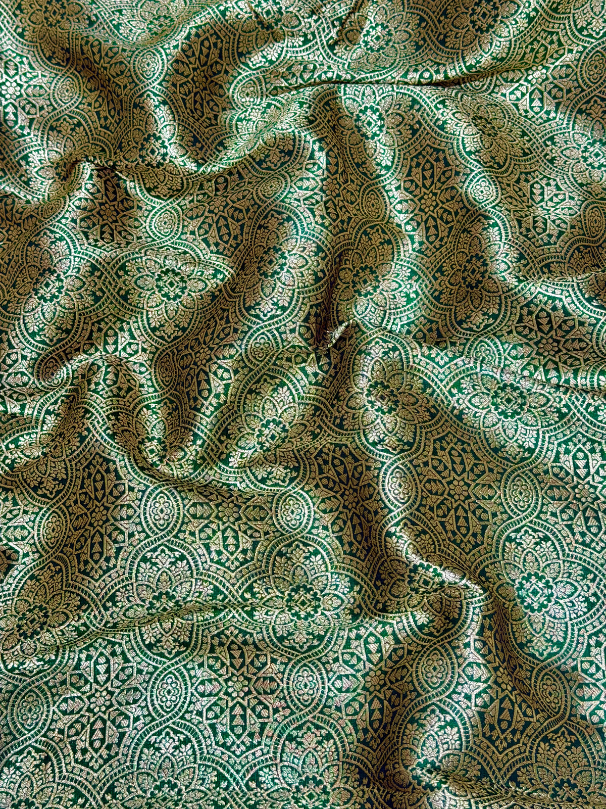 Emerald Green Pure Katan Silk Allover Jaal Fabric