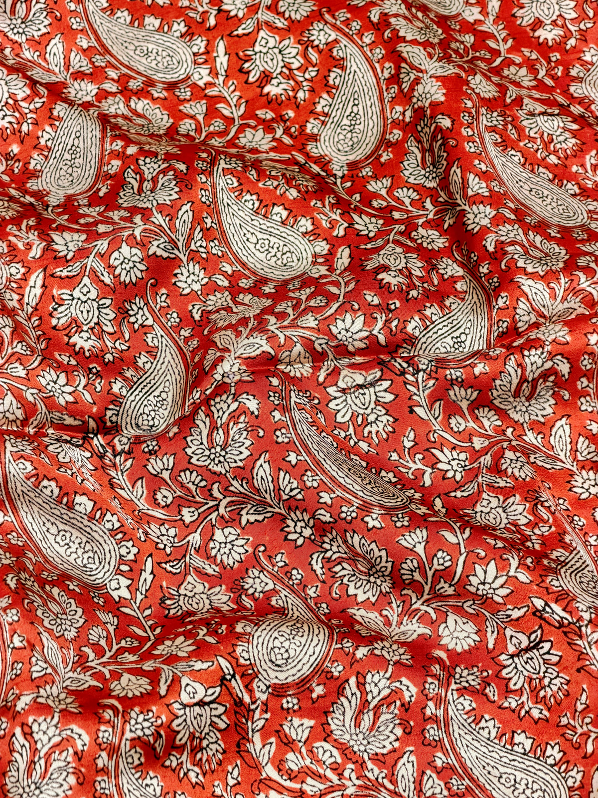 Orange Muslin Silk Paisley Block Print Fabric