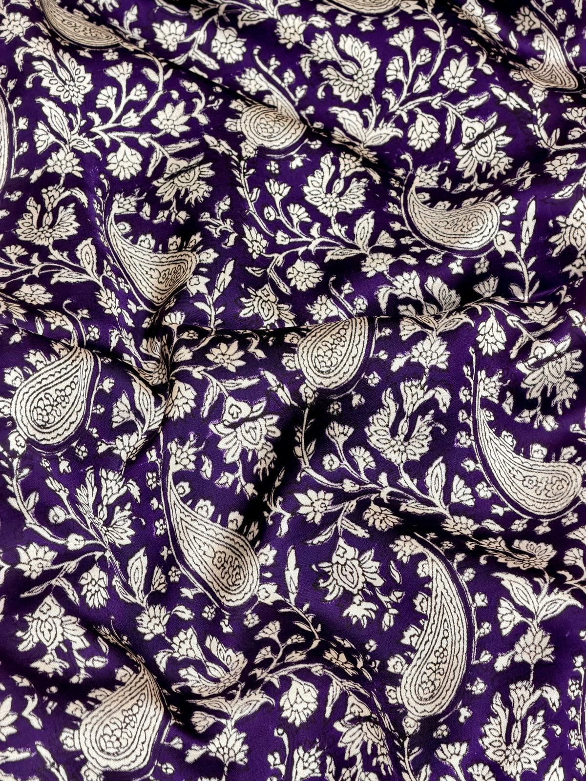Purple Muslin Silk Paisley Block Print Fabric