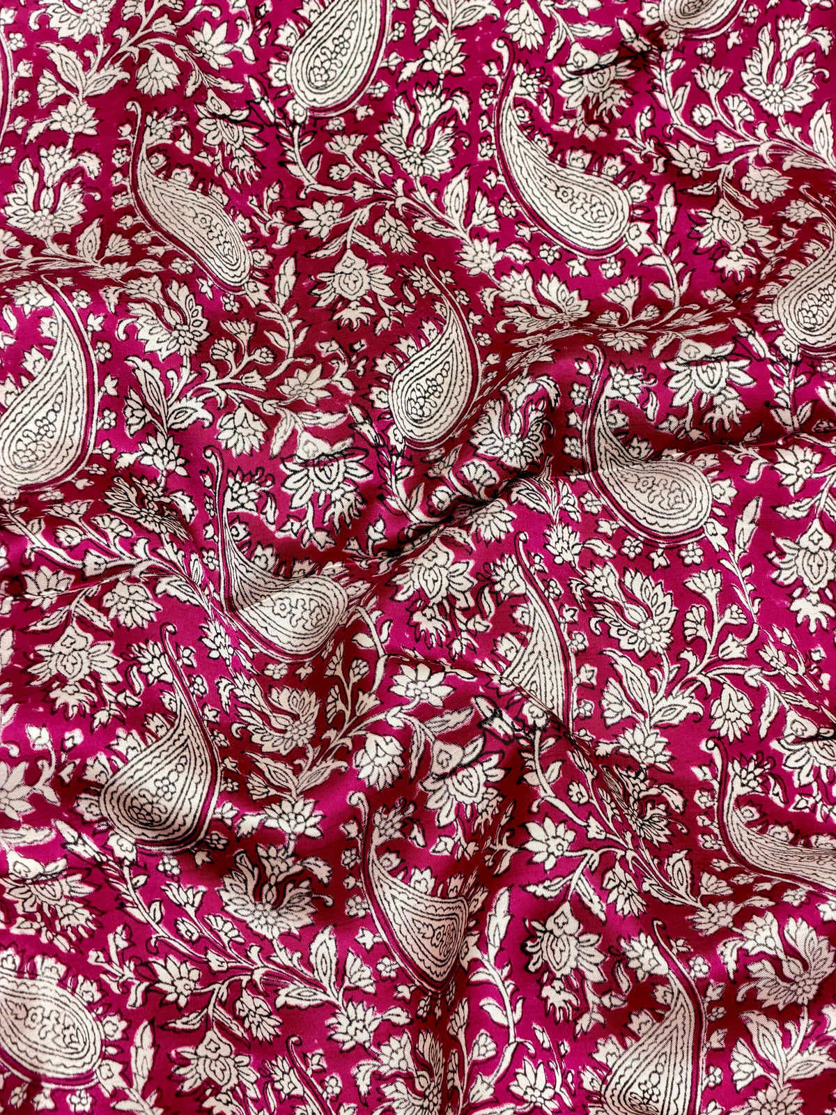 Pink Muslin Silk Paisley Block Print Fabric