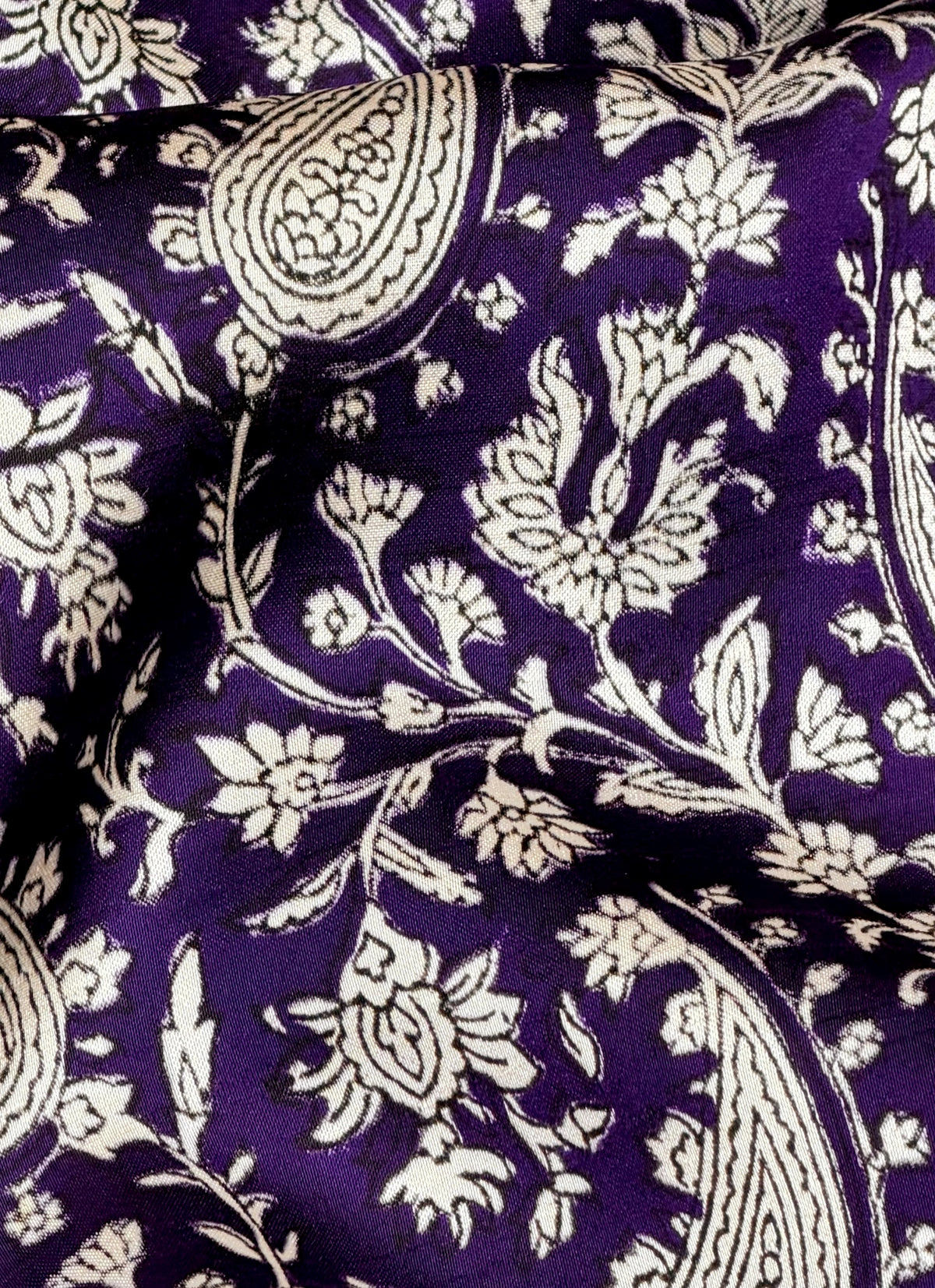 Purple Muslin Silk Paisley Block Print Fabric