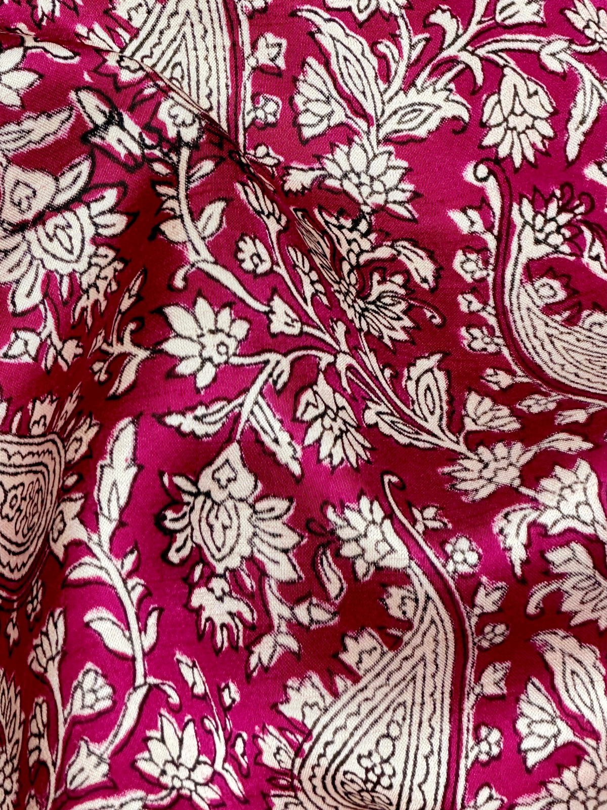 Pink Muslin Silk Paisley Block Print Fabric