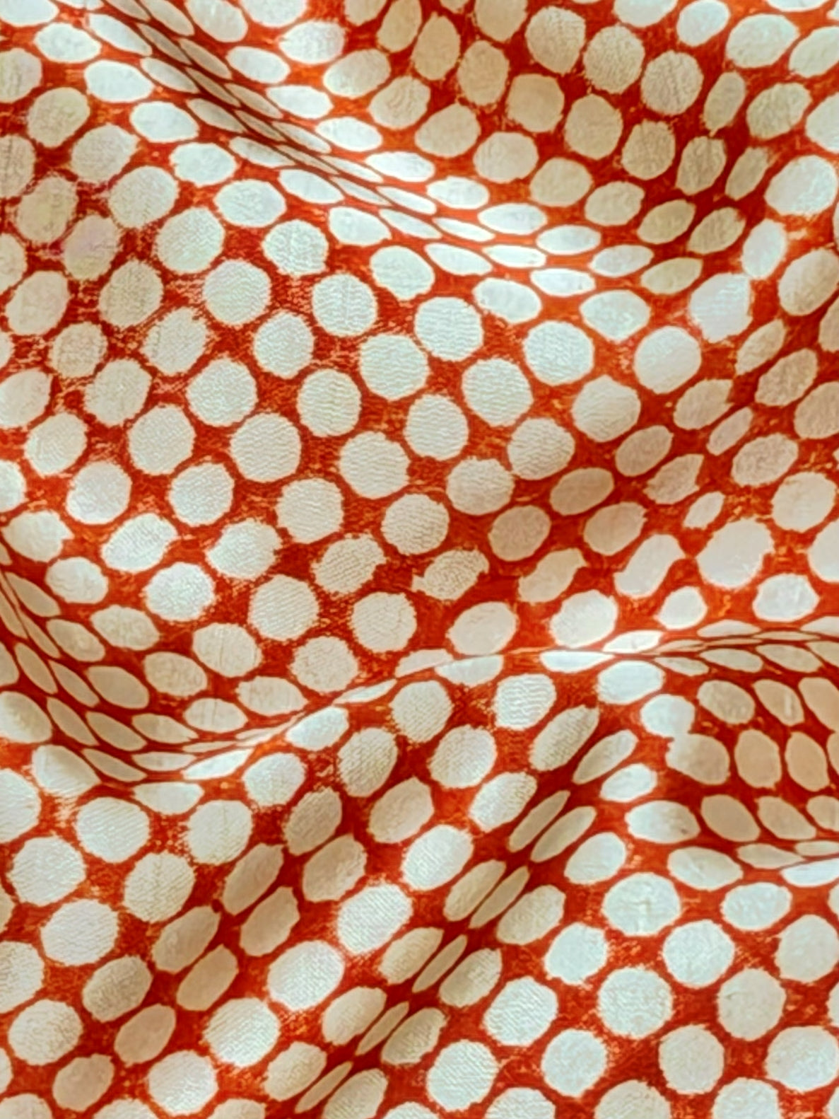 Orange Muslin Silk Polka Block Print Fabric