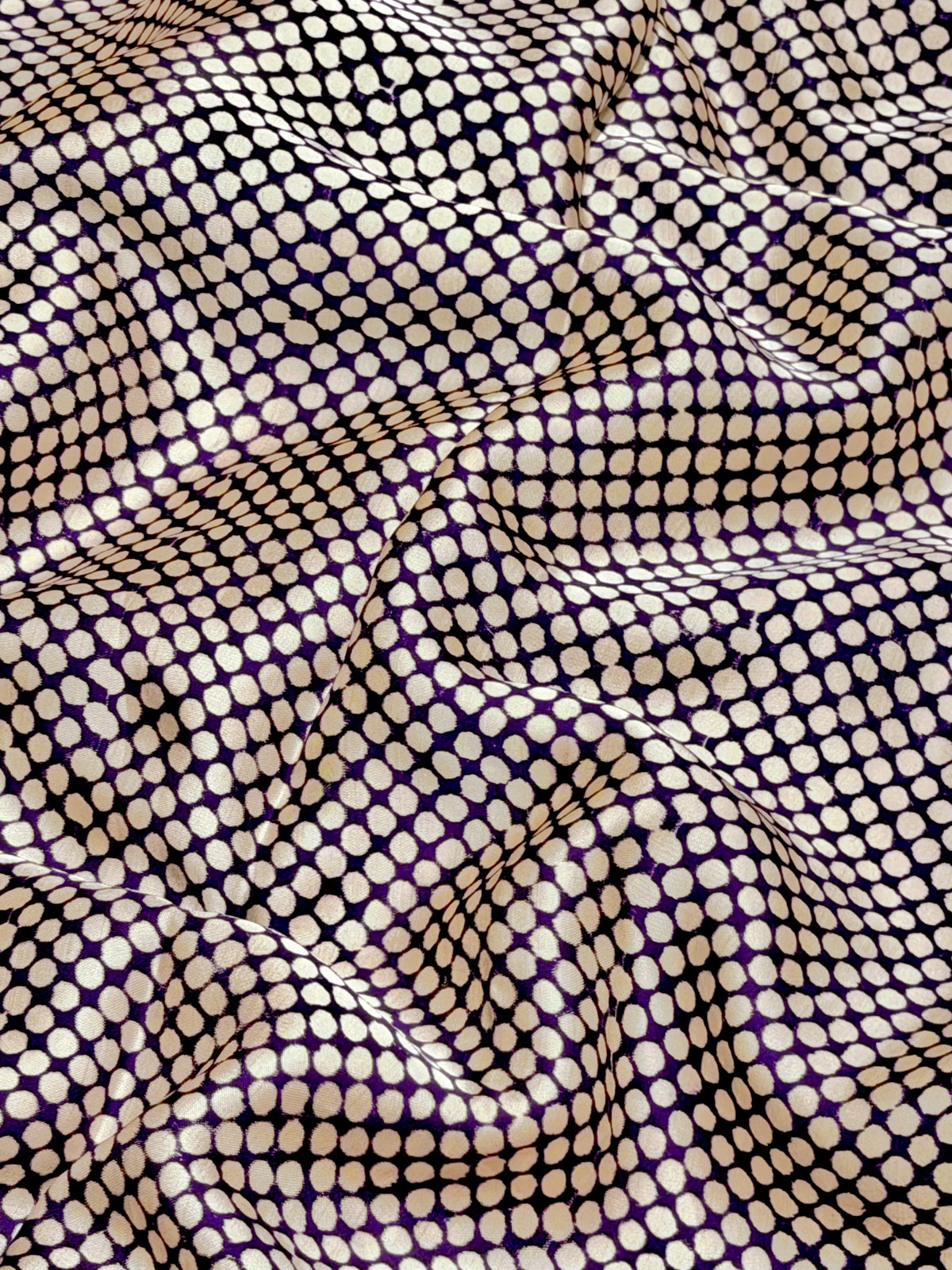 Purple Muslin Silk Polka Block Print Fabric