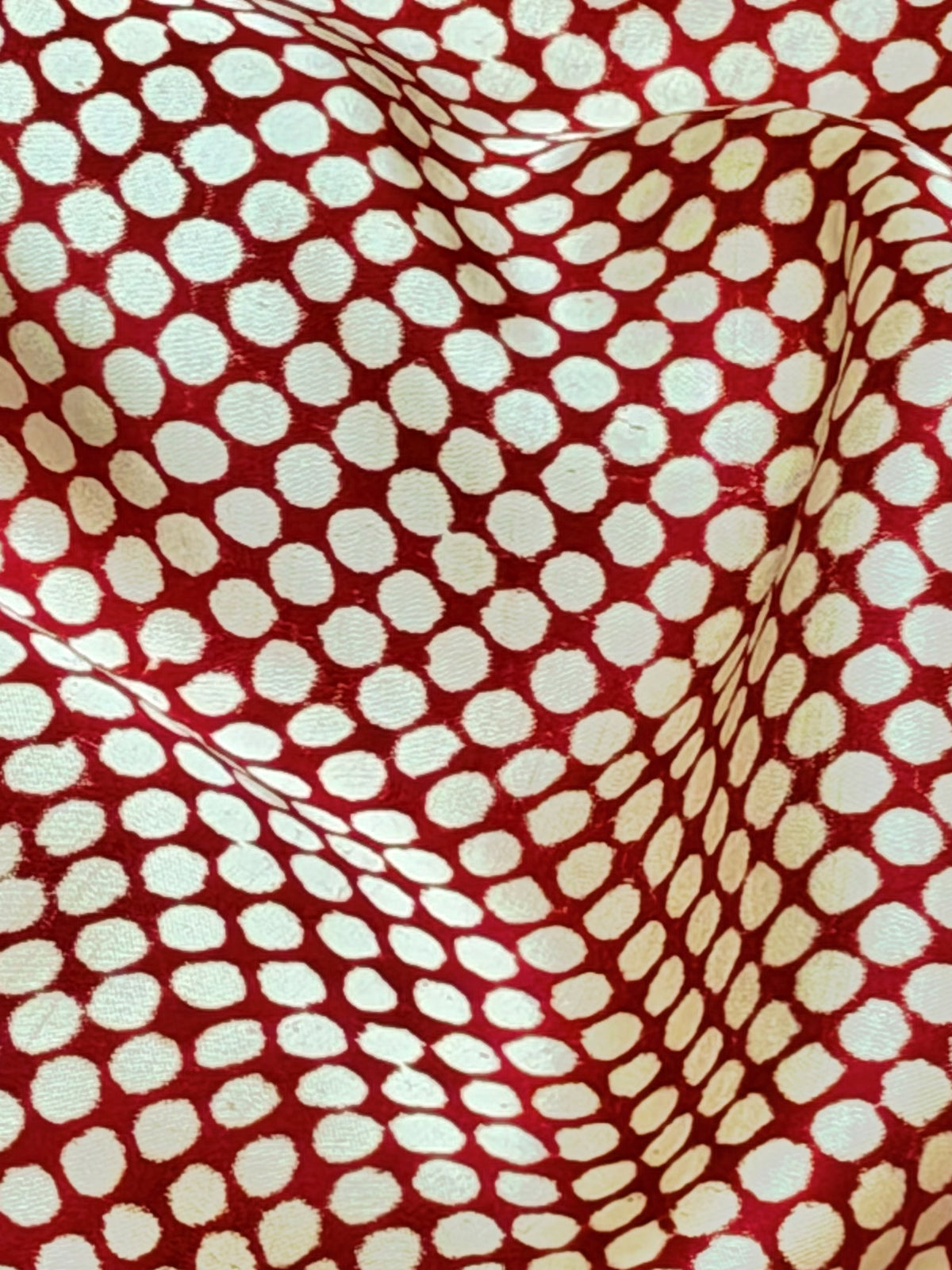 Red Muslin Silk Polka Block Print Fabric