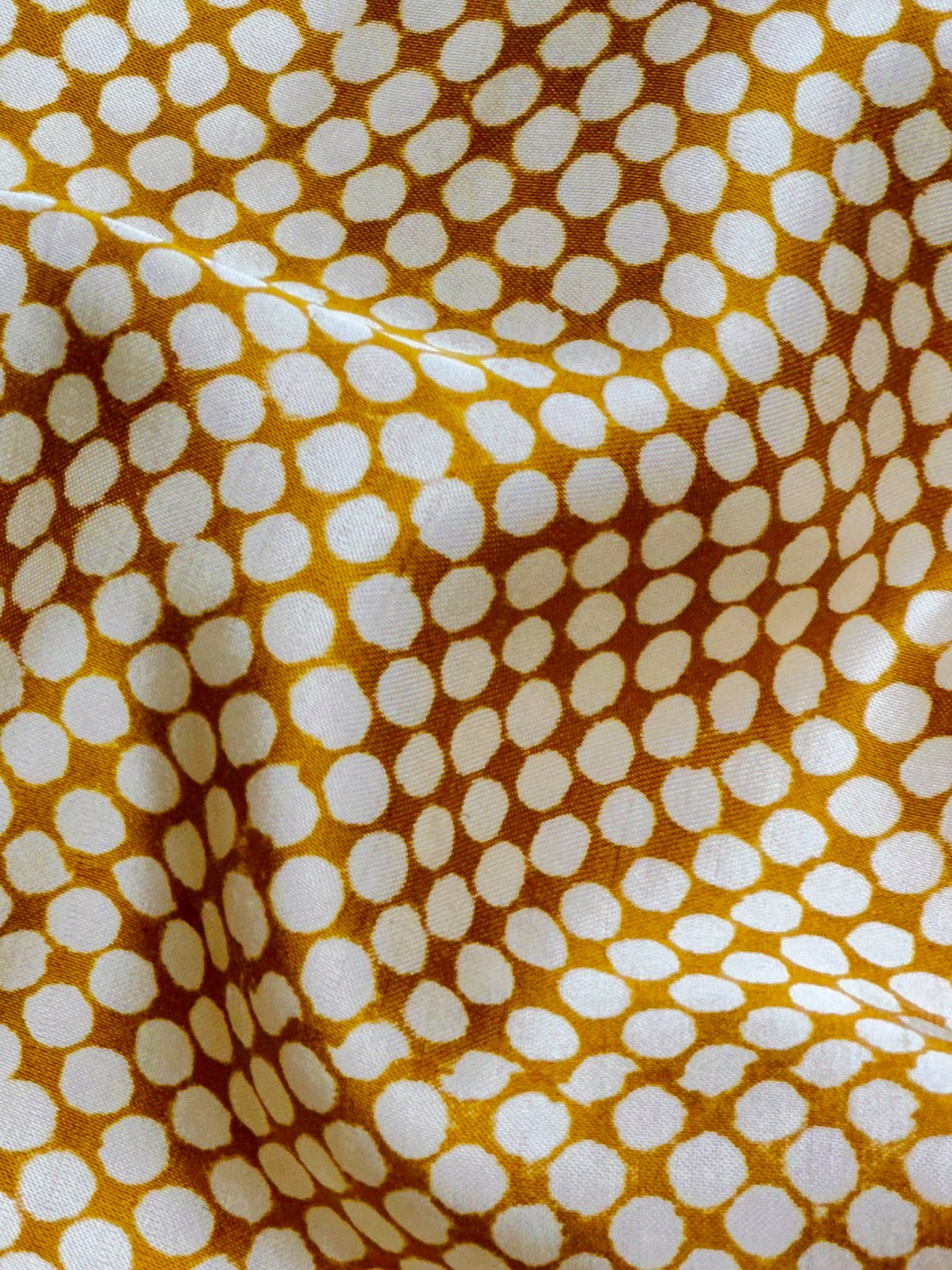 Yellow Muslin Silk Polka Block Print Fabric