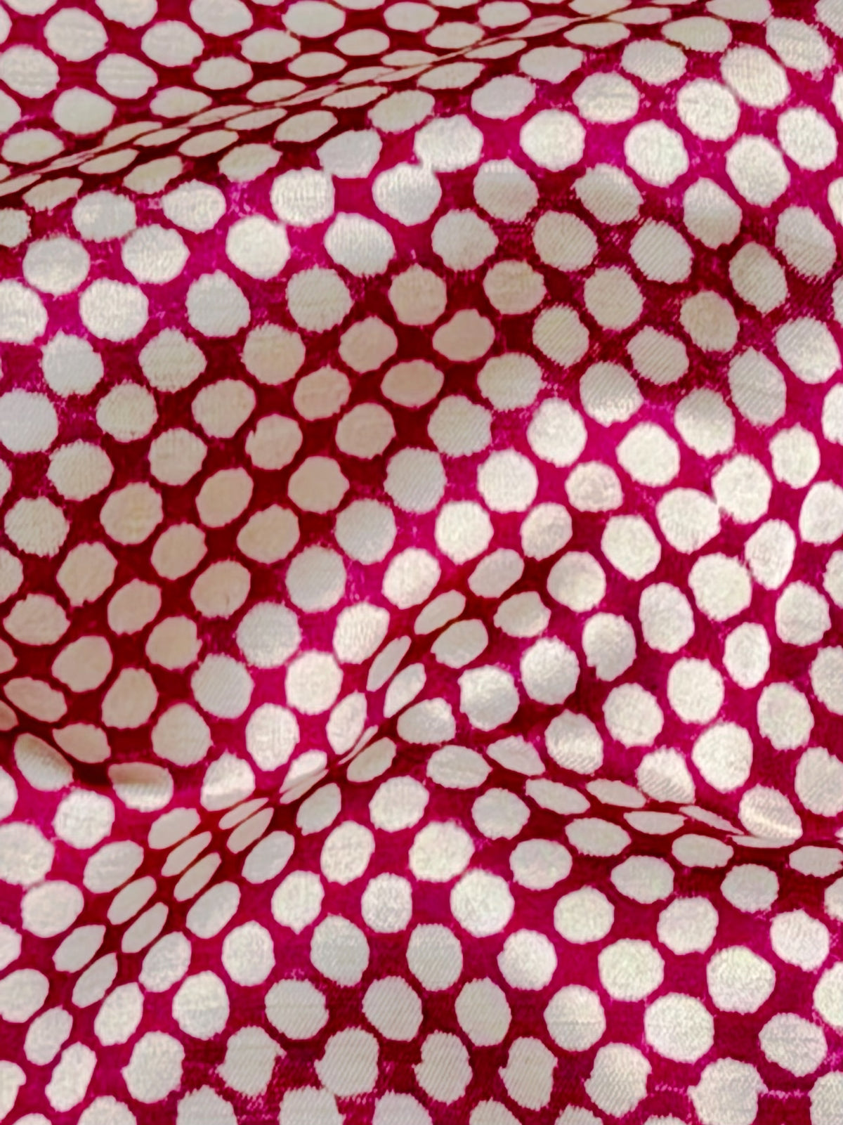 Pink Muslin Silk Polka Block Print Fabric
