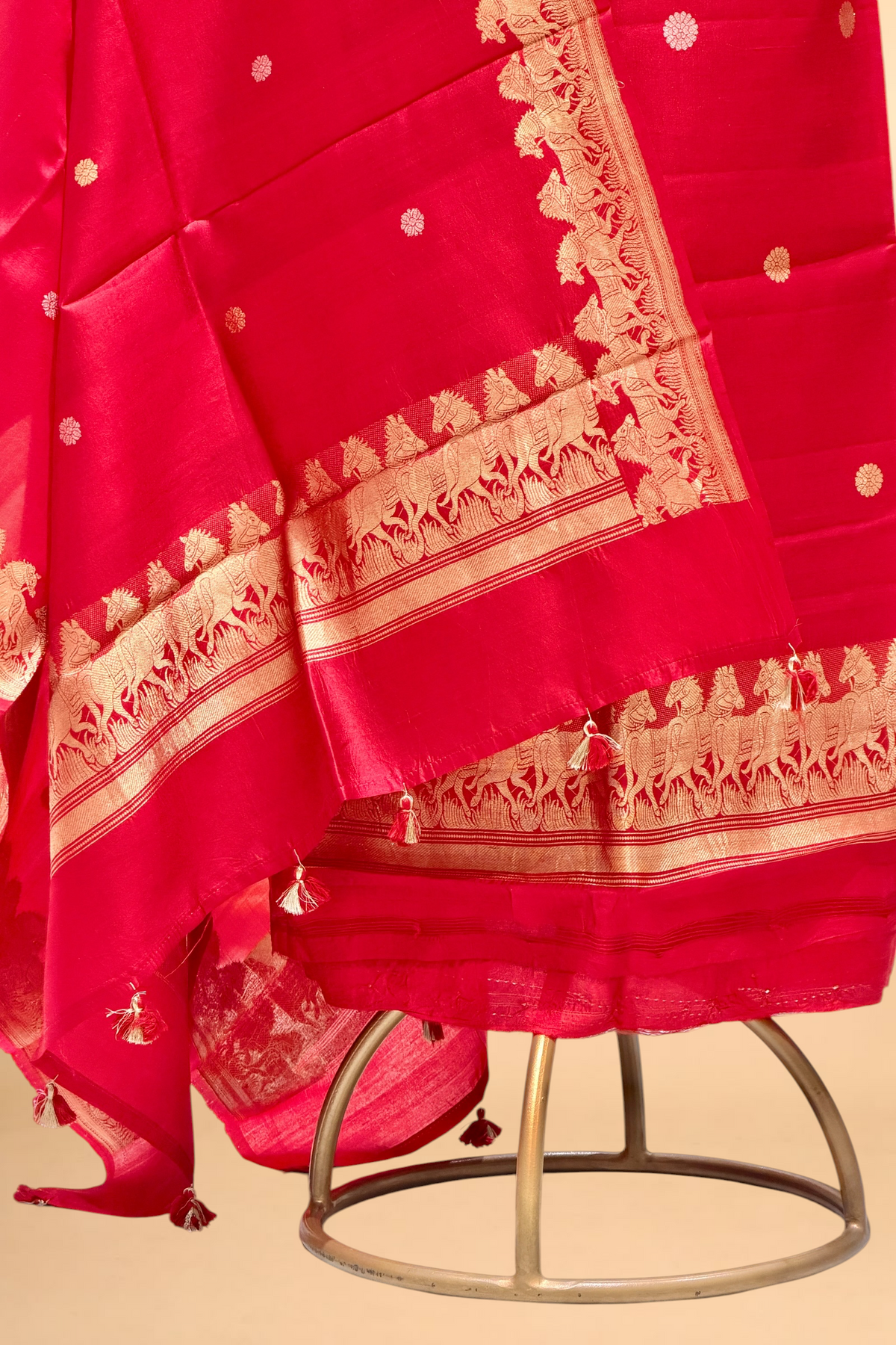 Red Pure Soft Silk Suit Set with Horse Motif Border