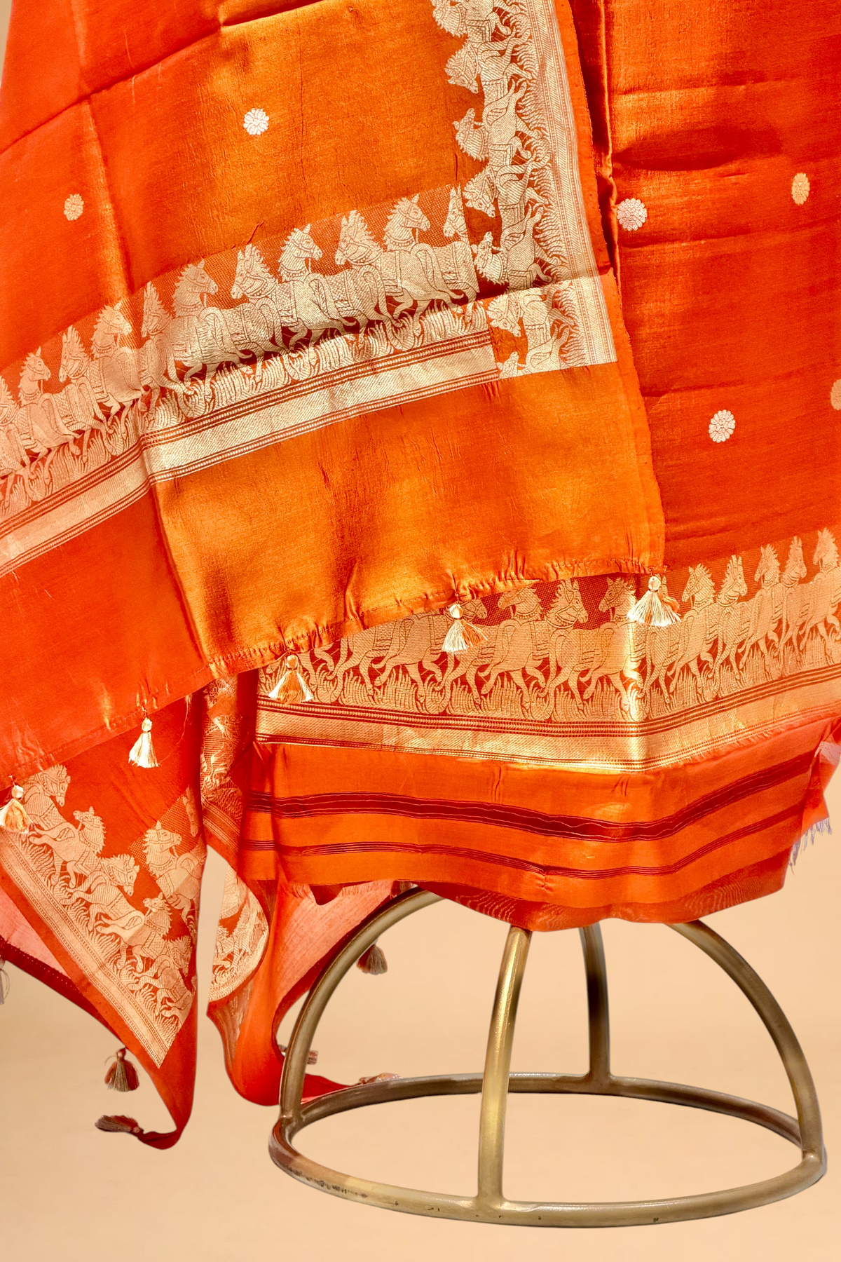Rust Orange  Pure Soft Silk Suit Set with Horse Motif Border