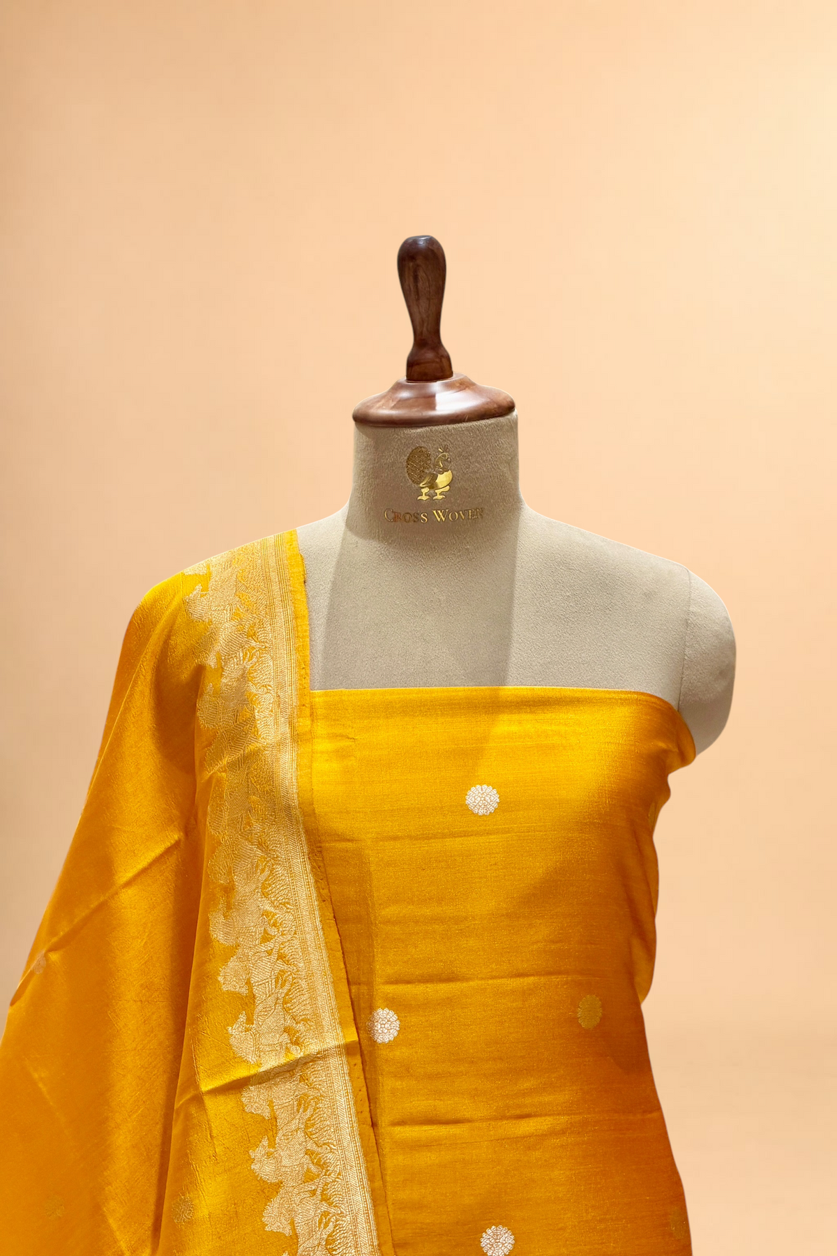 Mustard Yellow Pure Soft Silk Suit Set with Horse Motif Border