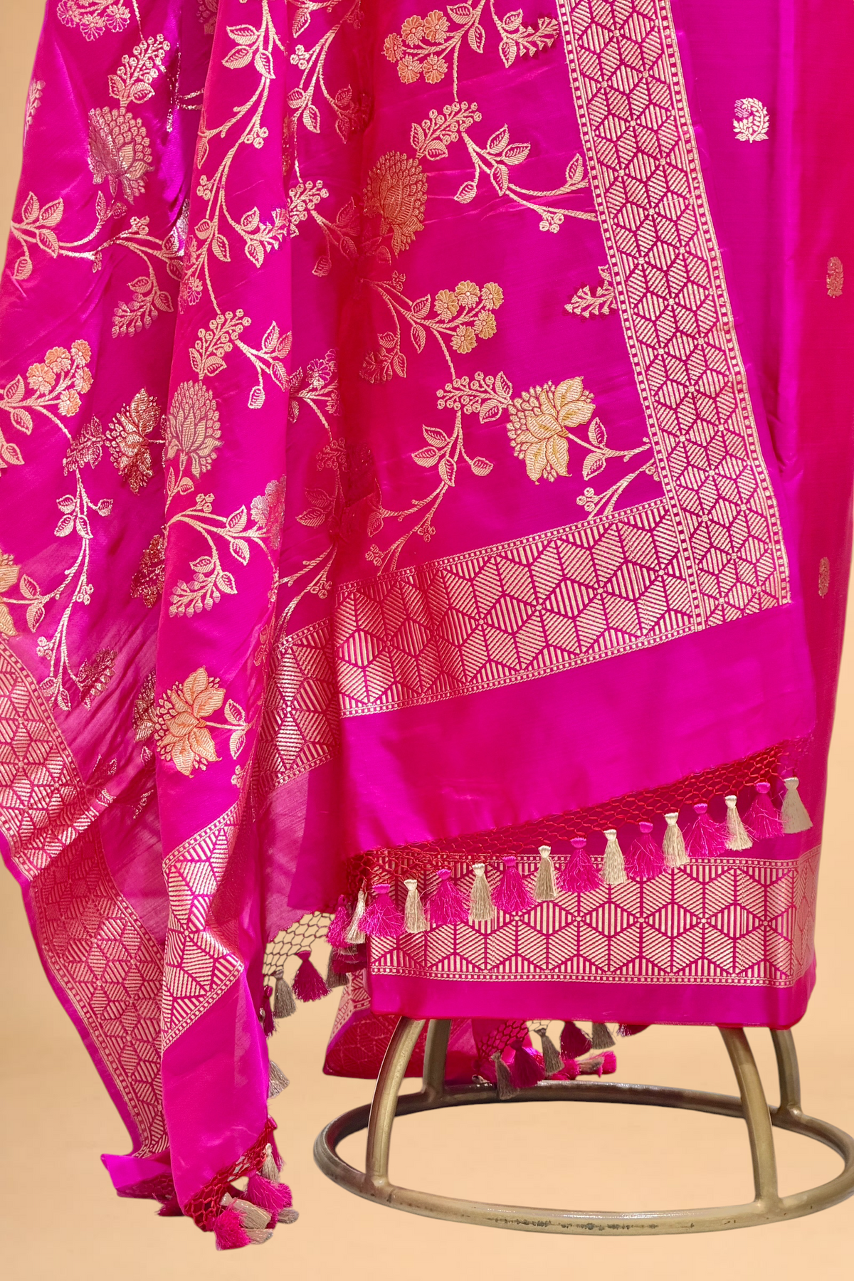 Rani Pink Katan Silk Iktara Suit with Meena Kadhwa Floral Jaal Dupatta