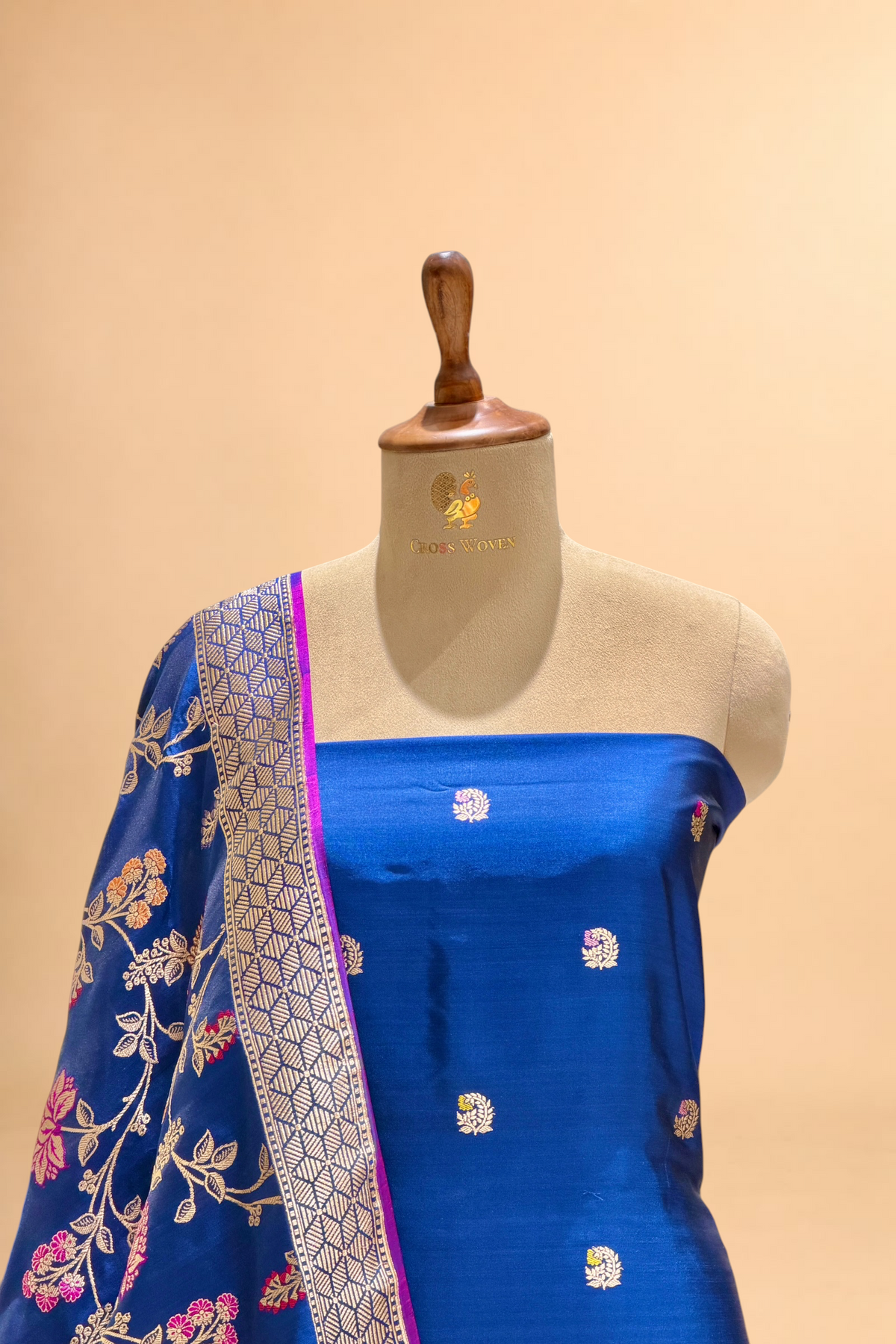 Deep Blue Katan Silk Iktara Suit with Meena Kadhwa Floral Jaal Dupatta