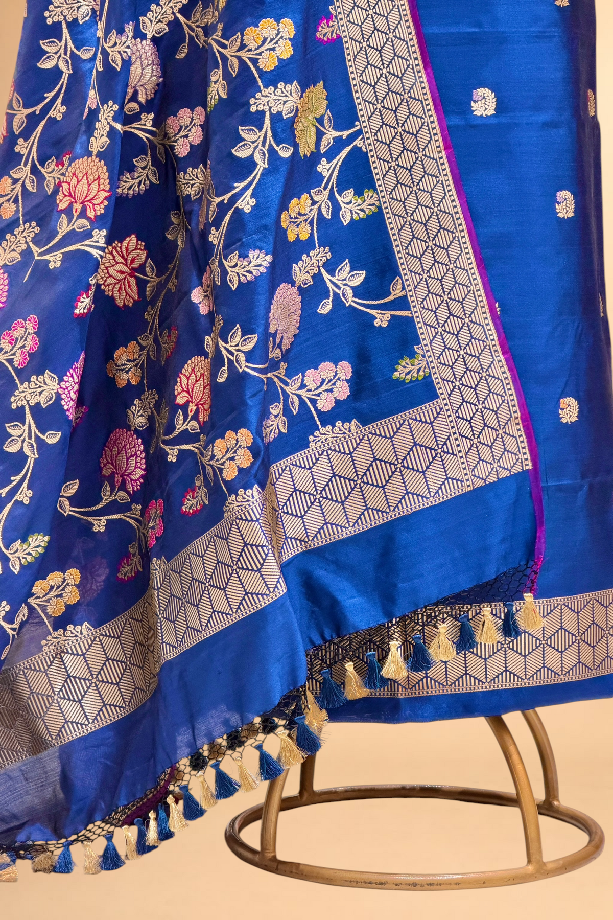Deep Blue Katan Silk Iktara Suit with Meena Kadhwa Floral Jaal Dupatta