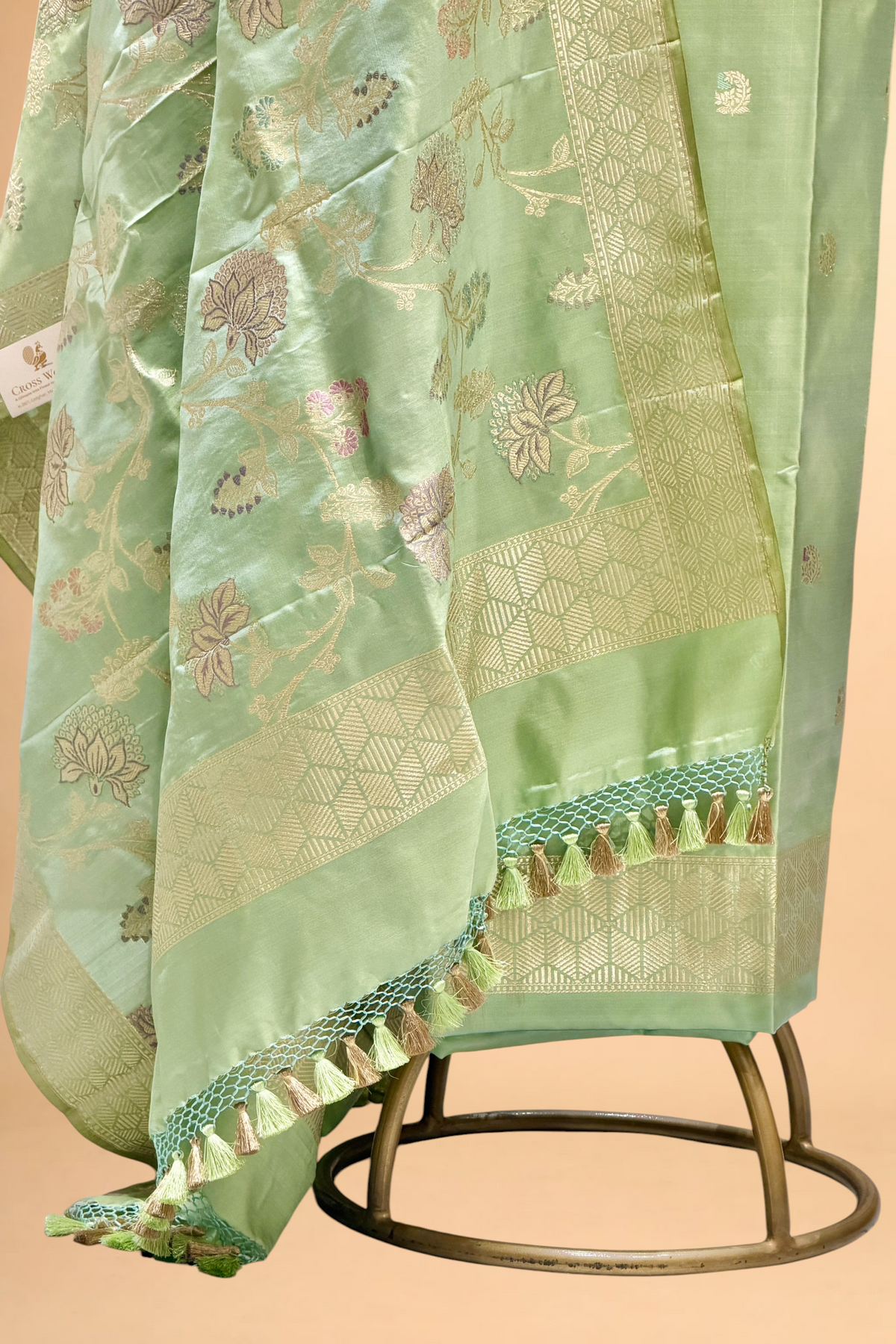 Pastel Green Katan Silk Iktara Suit with Meena Kadhwa Floral Jaal Dupatta