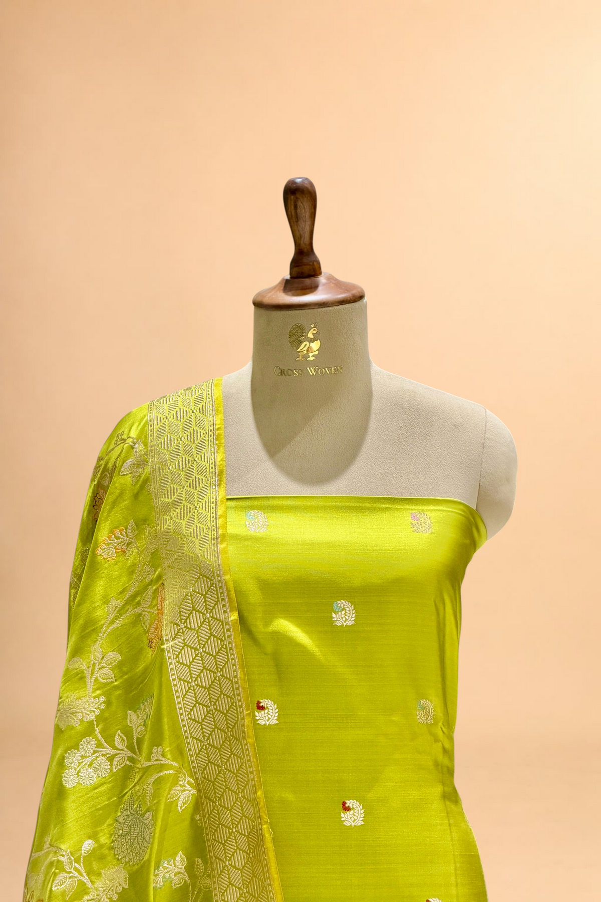 Lime Green Katan Silk Iktara Suit with Meena Kadhwa Floral Jaal Dupatta