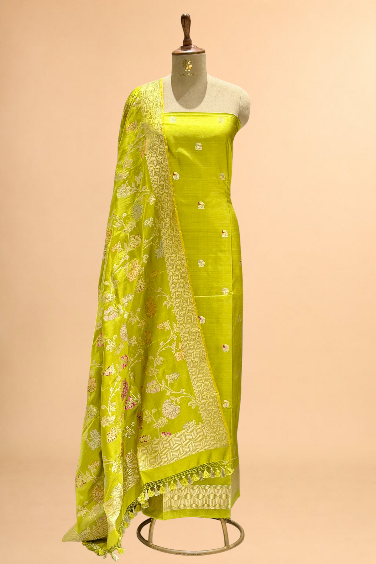 Lime Green Katan Silk Iktara Suit with Meena Kadhwa Floral Jaal Dupatta