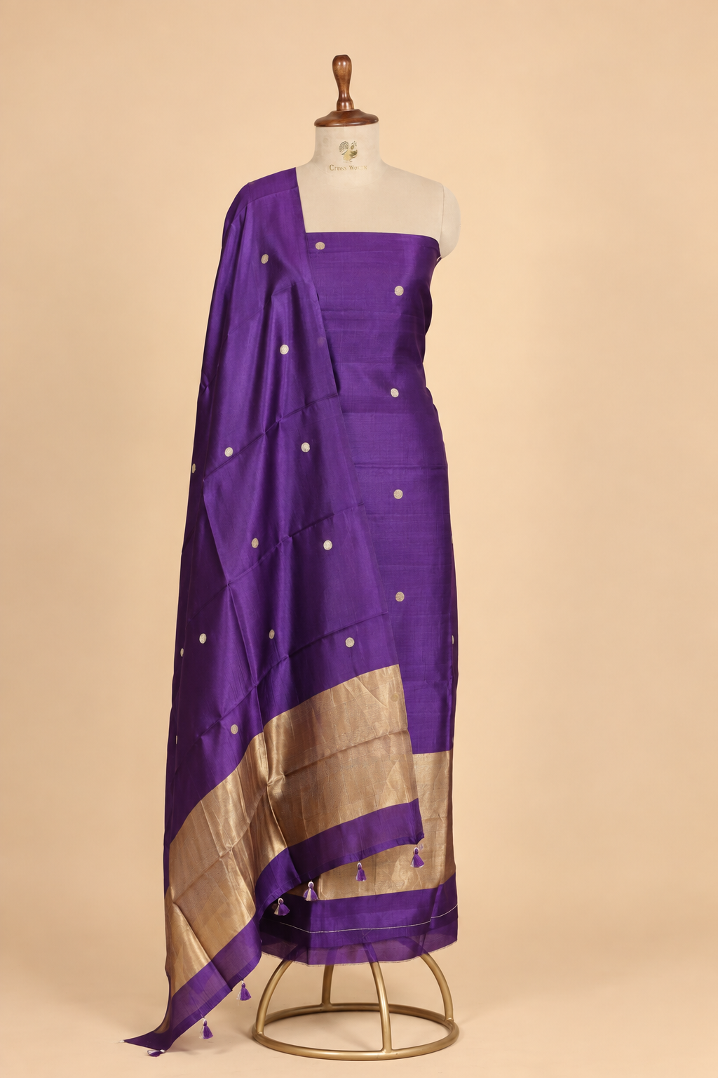 Royal Purple Soft Silk Suit Set With Tissue Border Dupatta