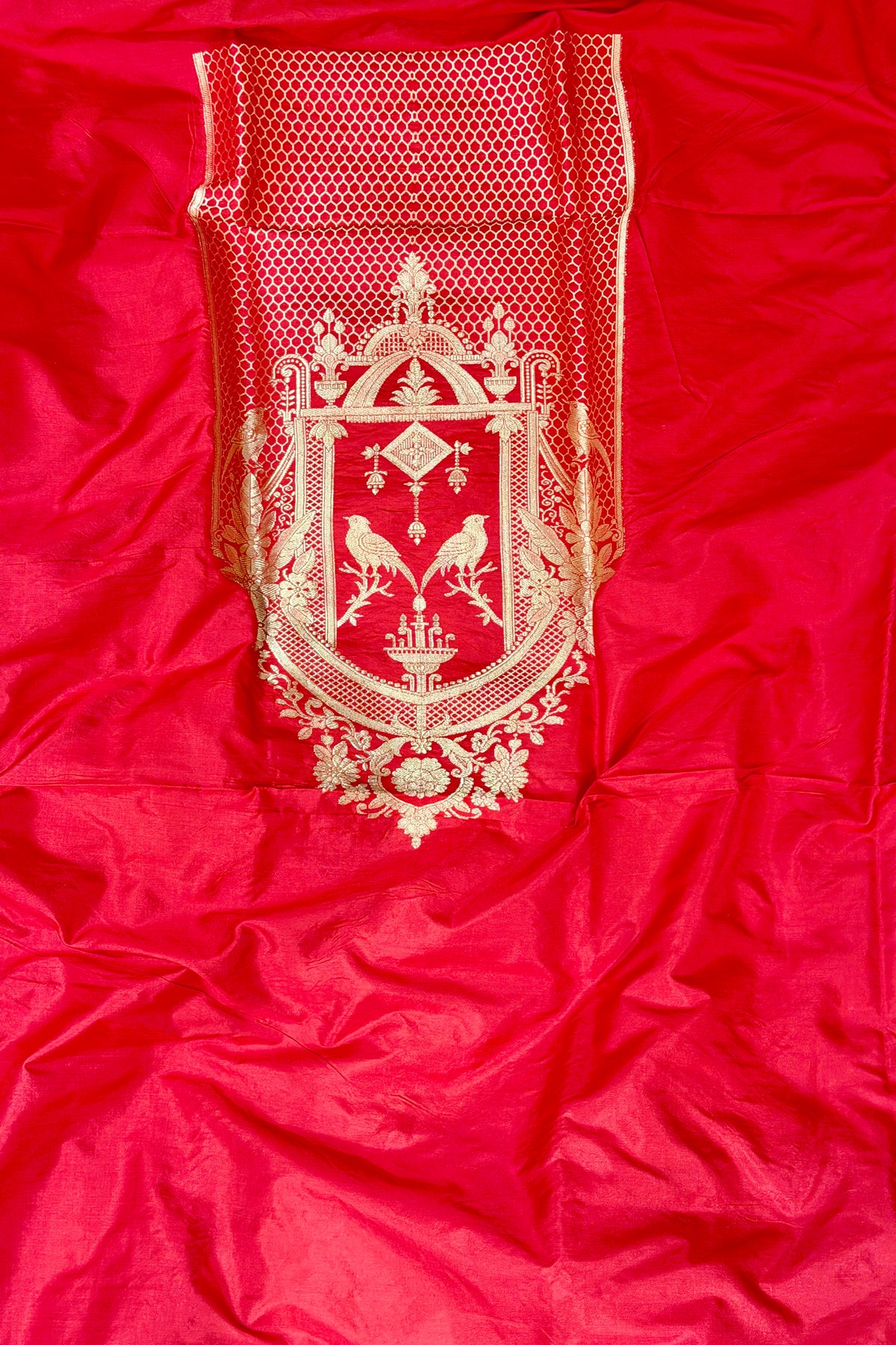 Red Katan Silk Co-Ord Set with Regal Panel CW08
