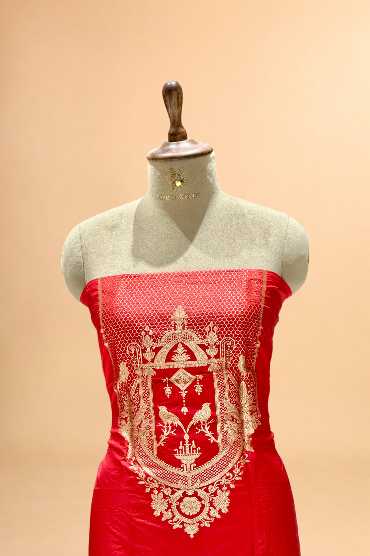 Red Katan Silk Co-Ord Set with Regal Panel 