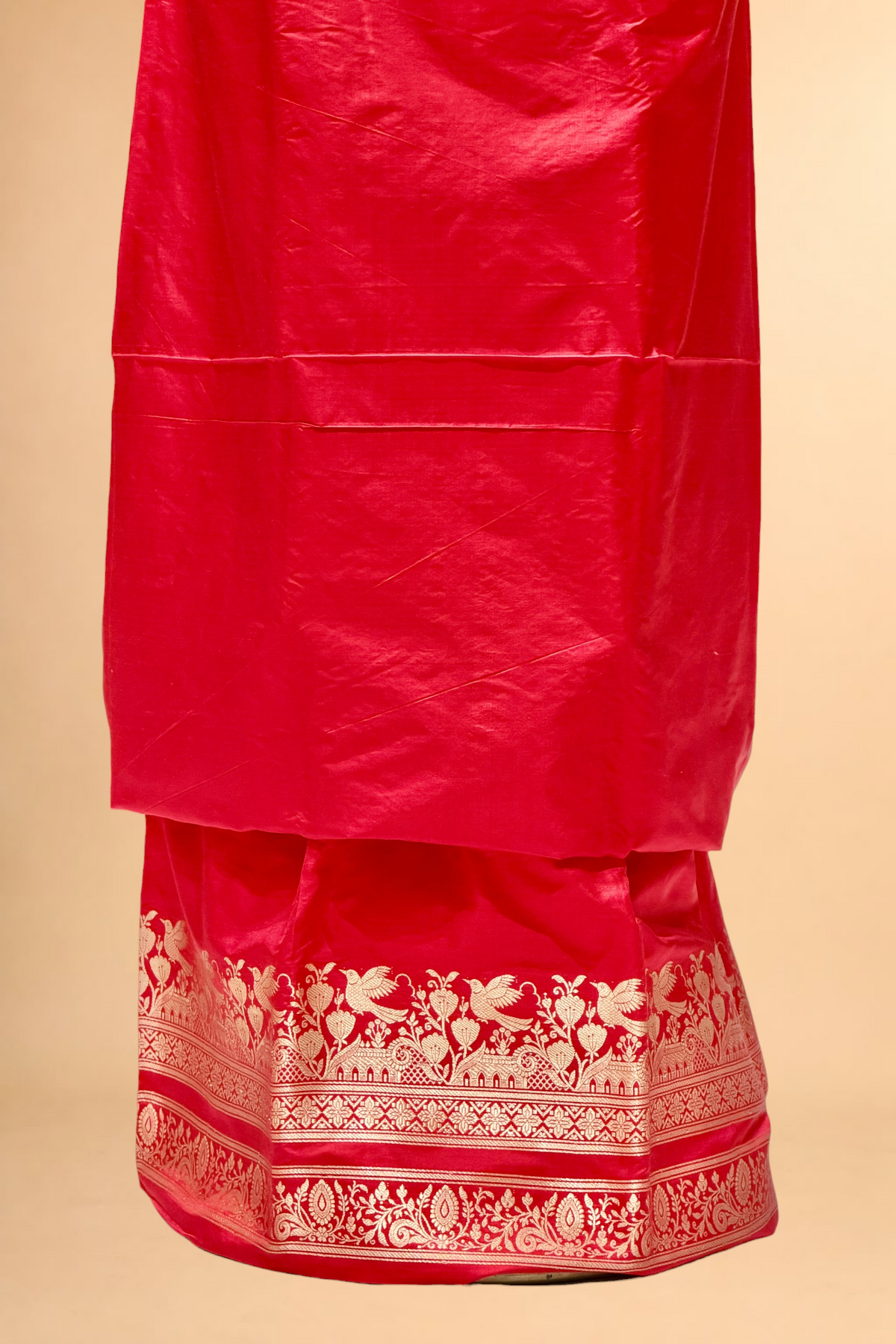 Red Katan Silk Co-Ord Set with Regal Panel 