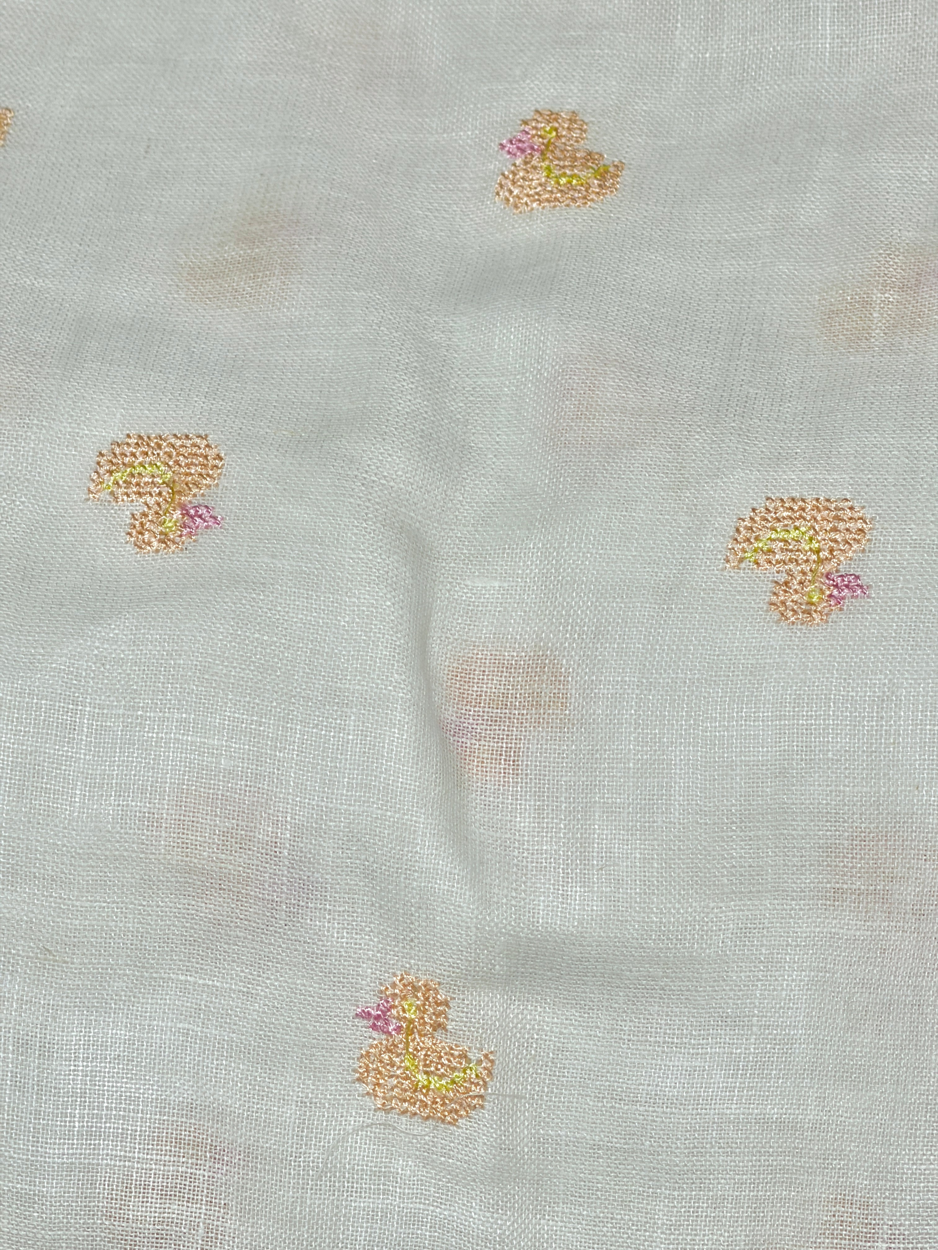 White Linen Fabric With Duck Embroidery