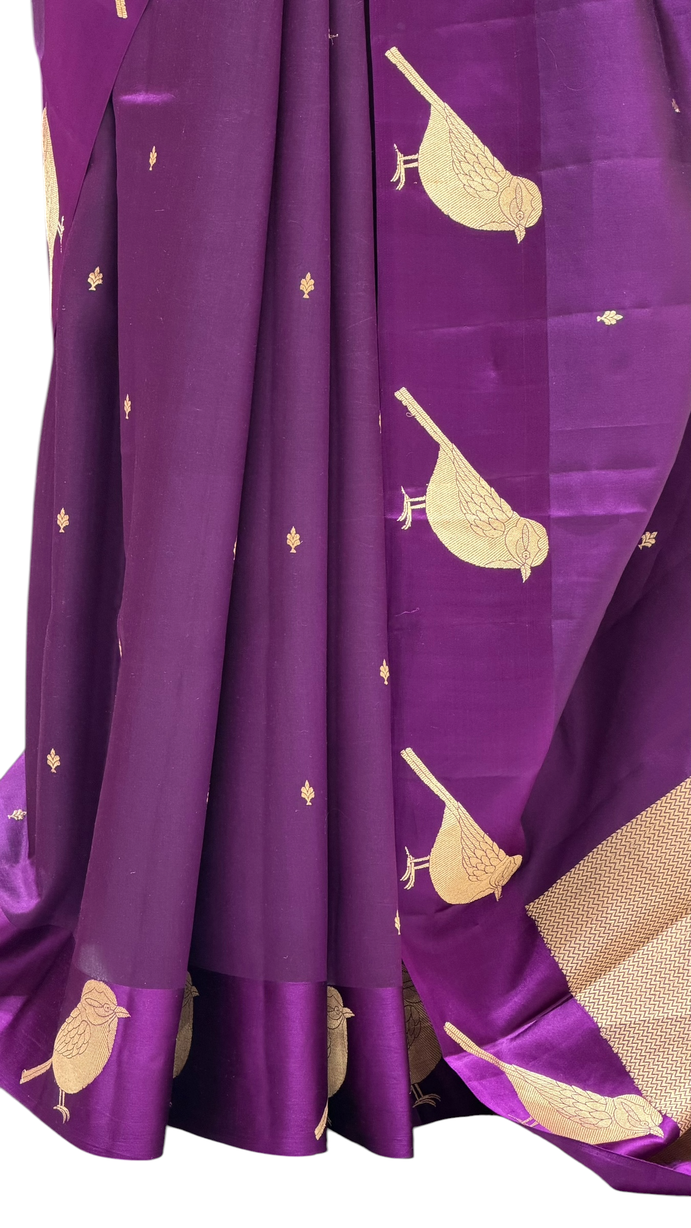 Purple Pure Banrasi Soft Silk Saree With Bird Motifs