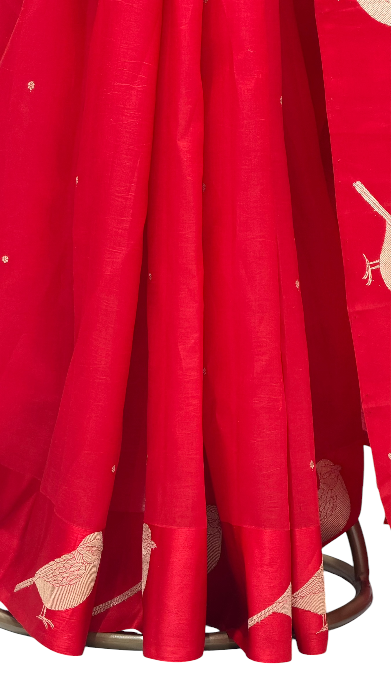 Nita Ambani Inspired Gayatri Mantra Embellished Handwoven Red Banarasi Soft Silk Saree With Bird Motifs