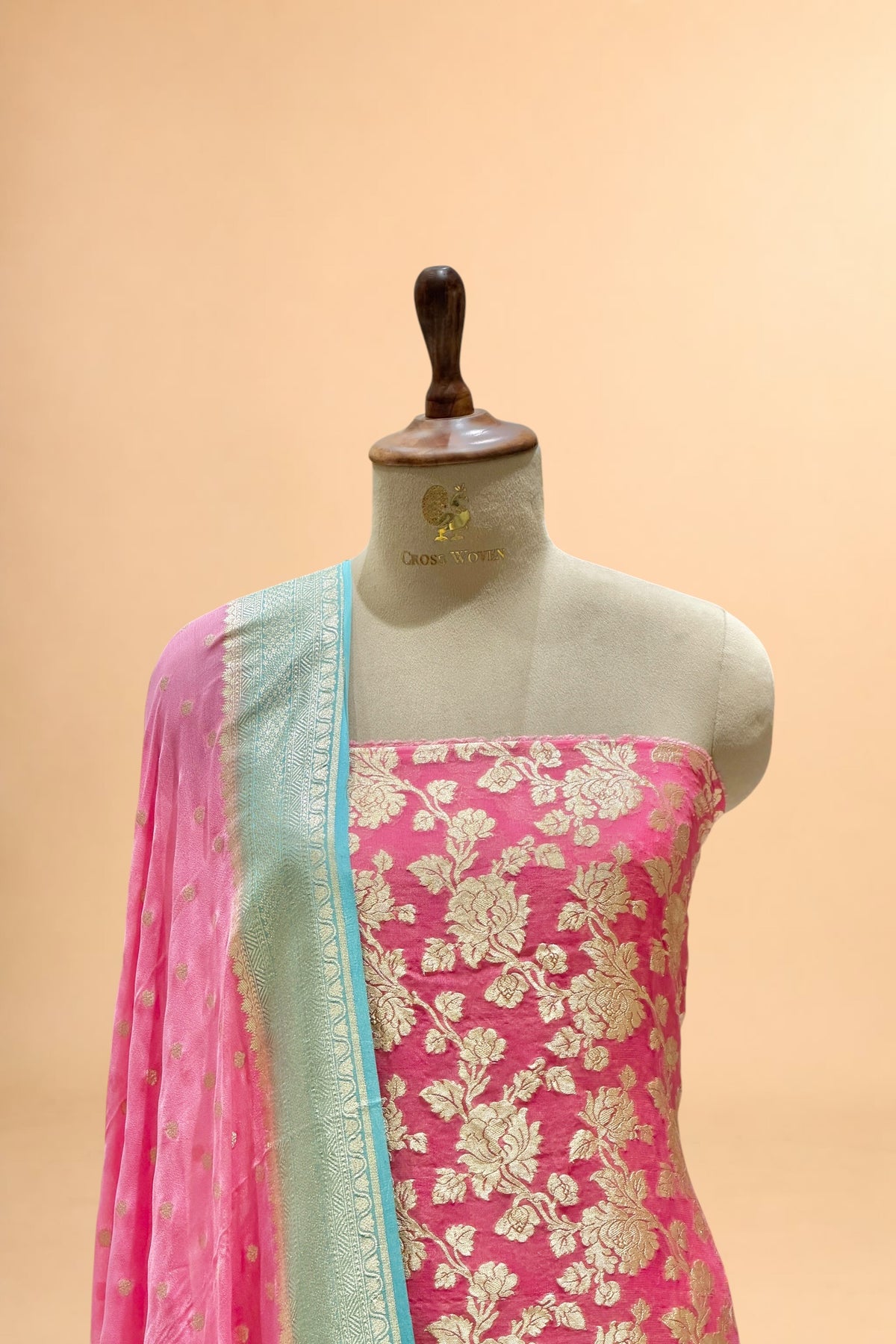 Pink Pure Georgette Suit Set with Contrast Border Dupatta