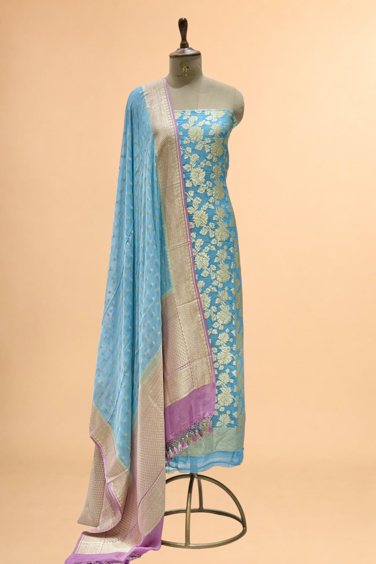 Sky Blue Pure Georgette Suit Set with Contrast Border Dupatta