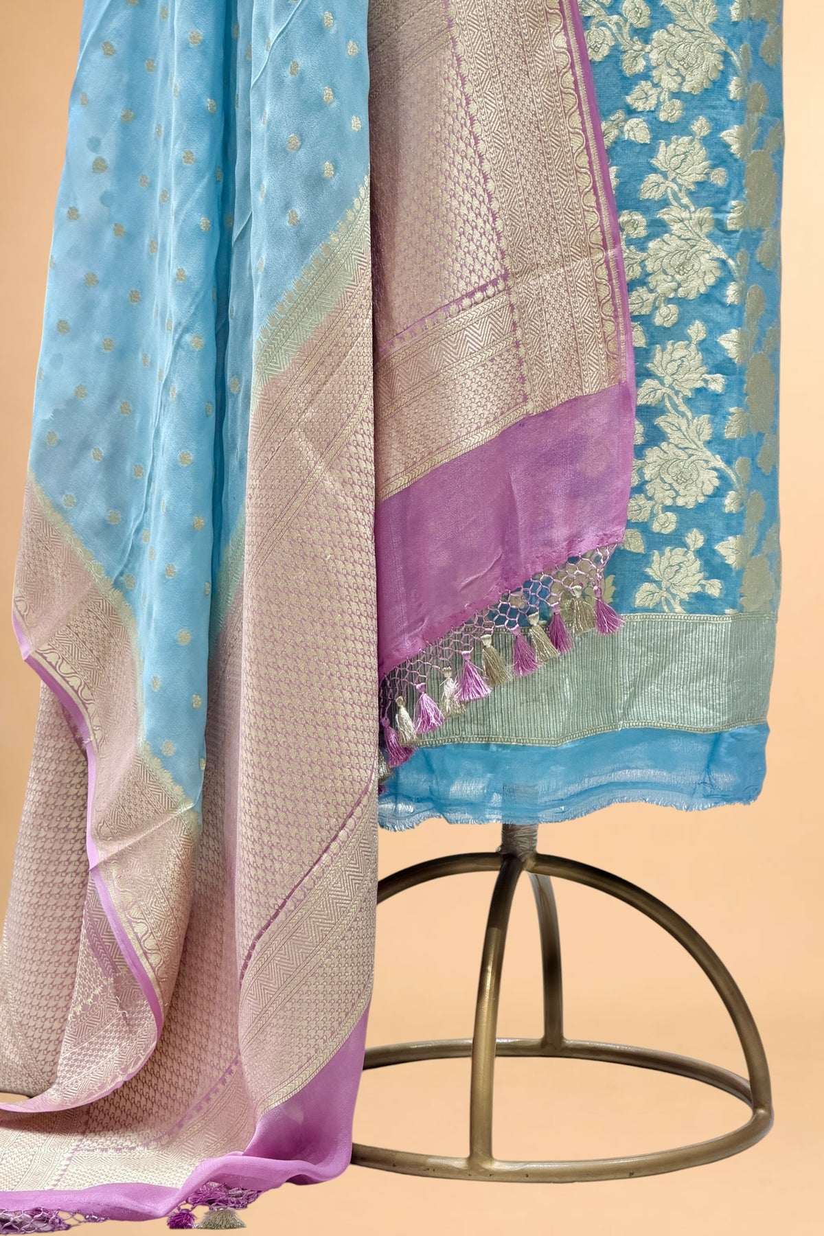 Sky Blue Pure Georgette Suit Set with Contrast Border Dupatta