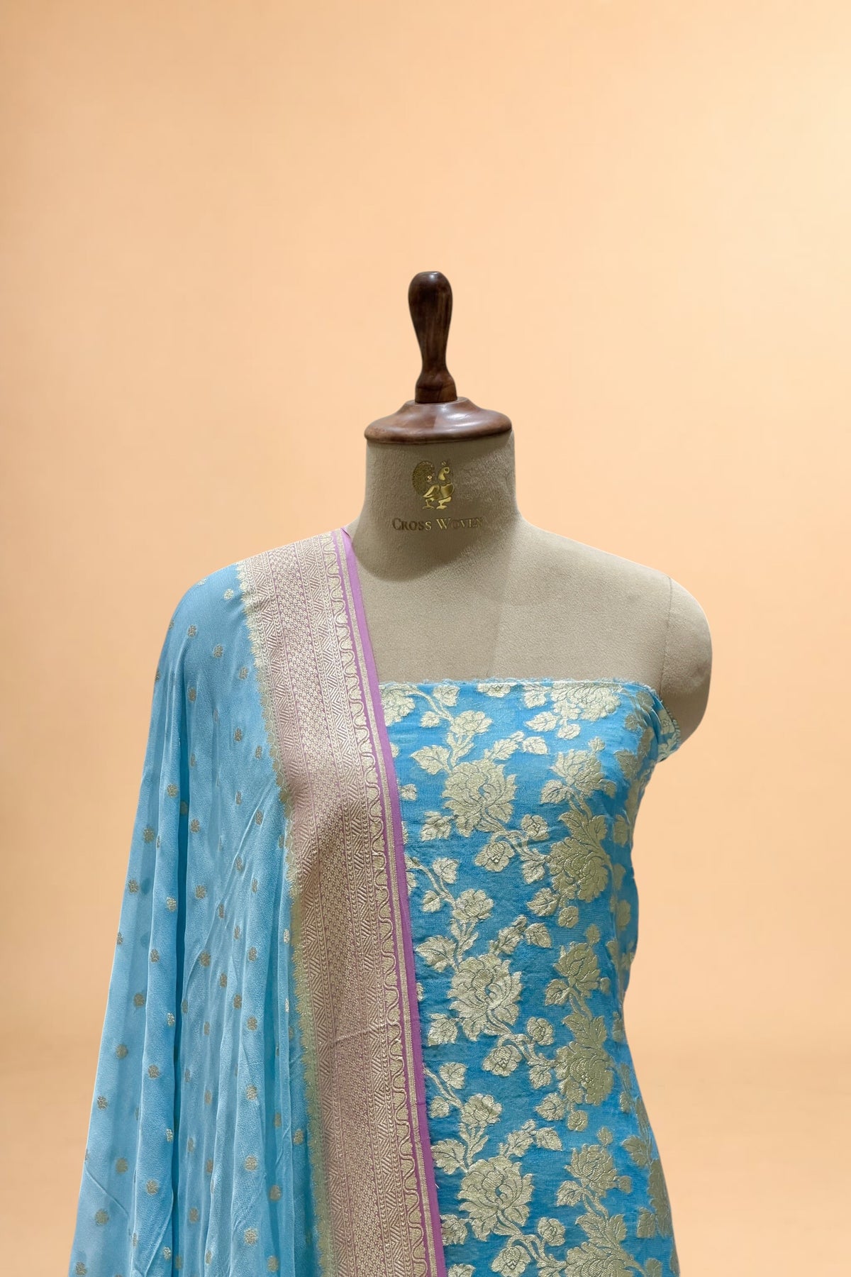 Sky Blue Pure Georgette Suit Set with Contrast Border Dupatta