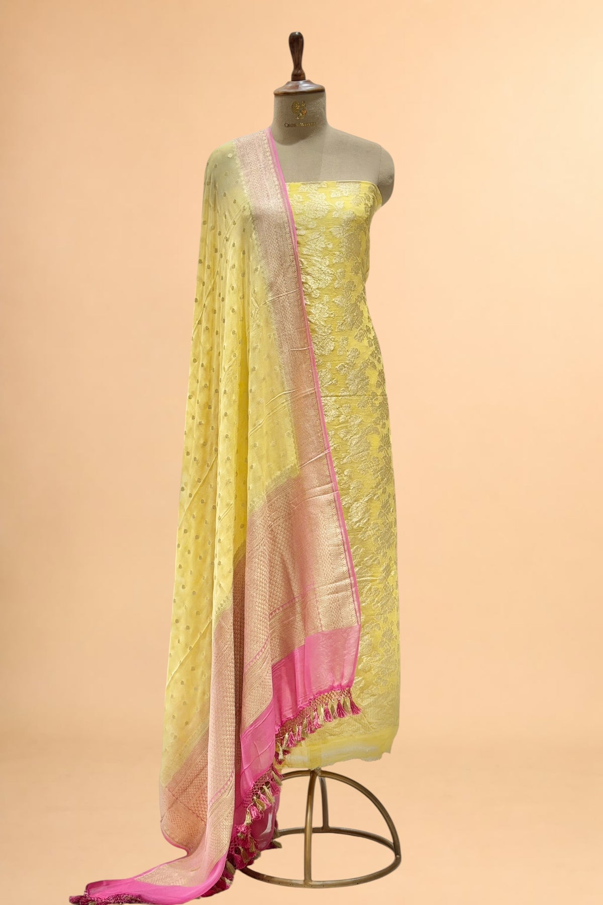 Yellow Pure Georgette Suit Set with Contrast Border Dupatta