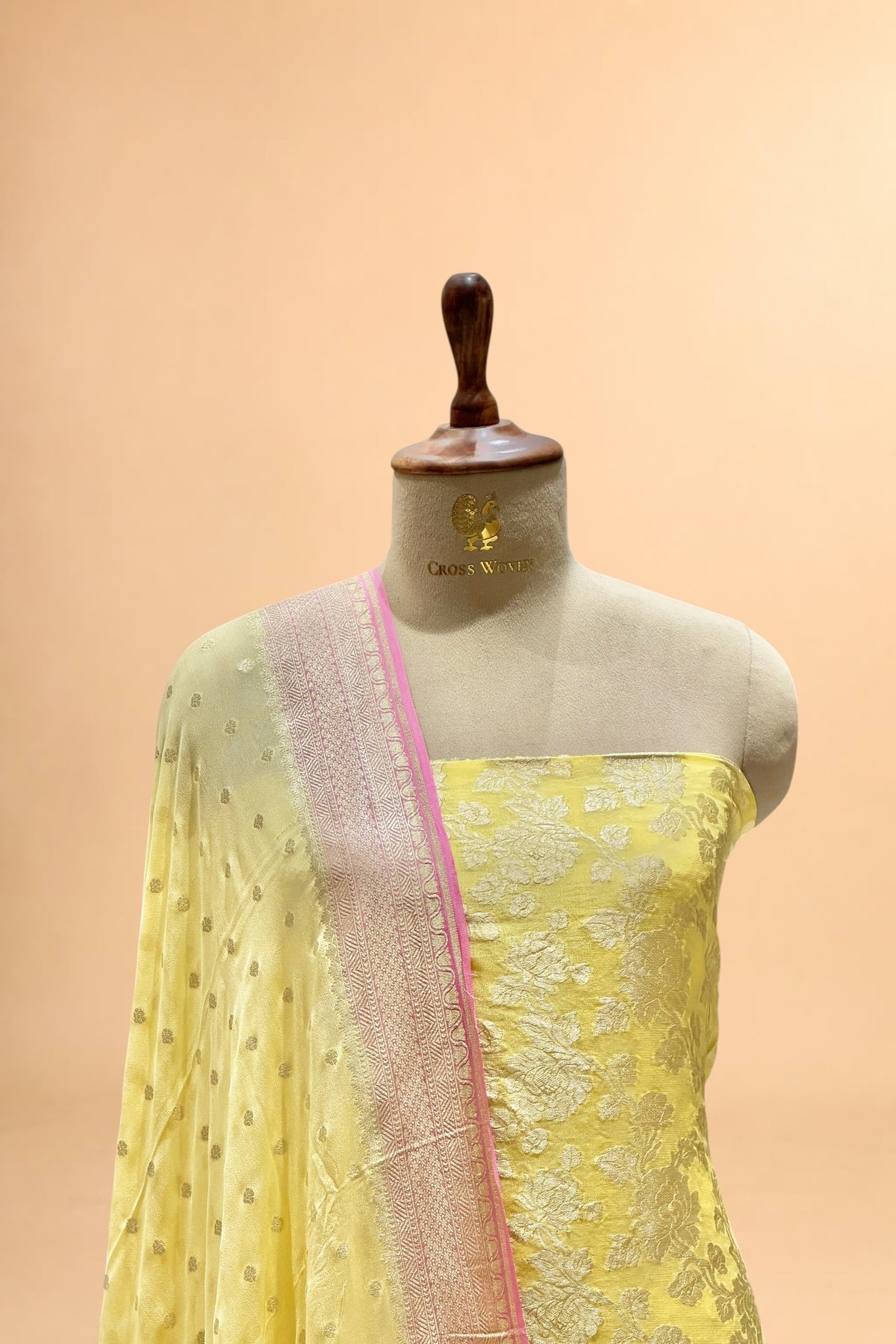 Yellow Pure Georgette Suit Set with Contrast Border Dupatta