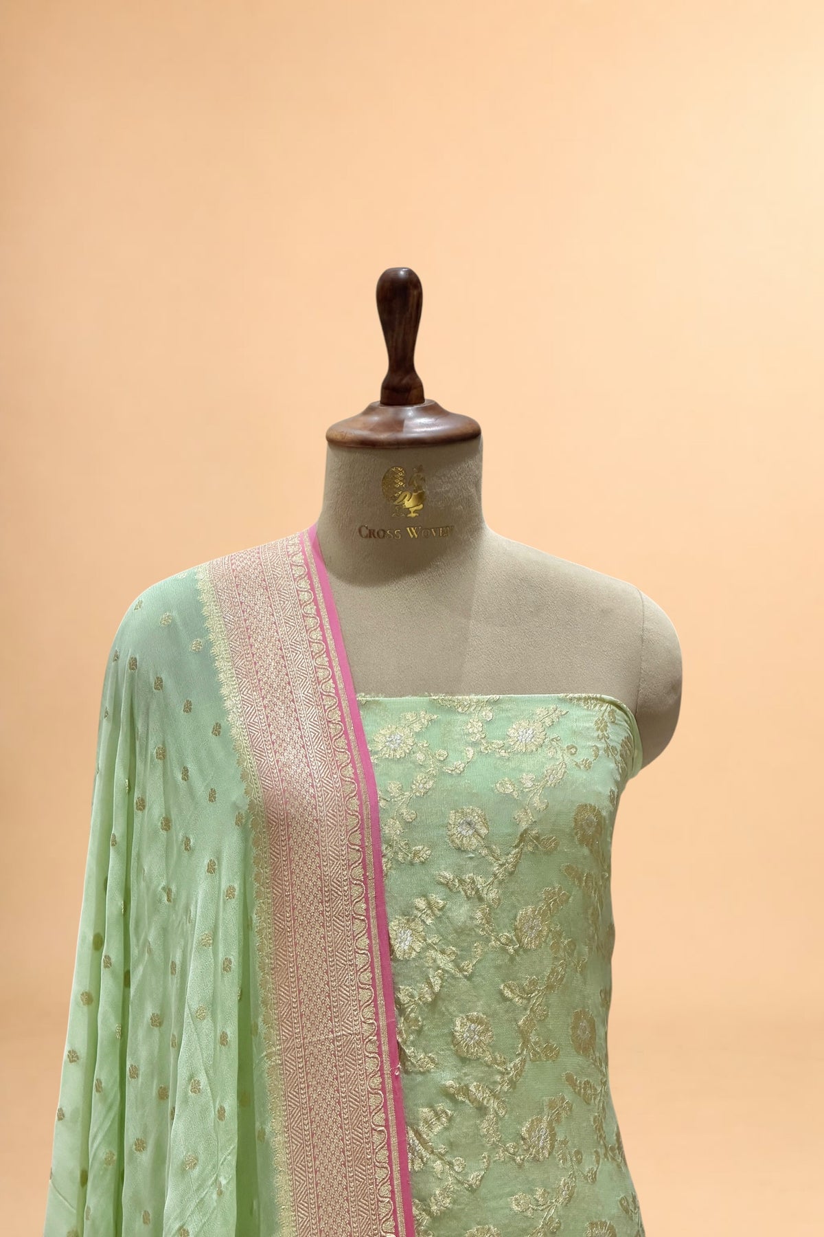 Pastel Green Pure Georgette Suit Set with Contrast Border Dupatta