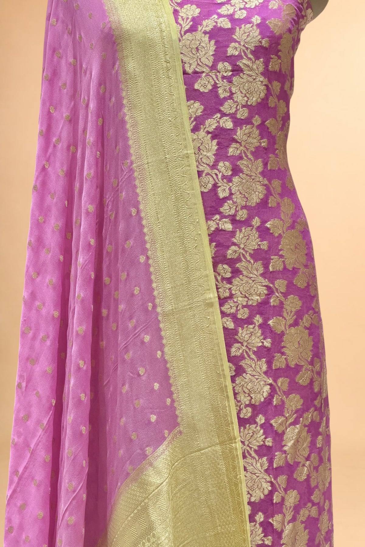 Mauve Purple Pure Georgette Suit Set with Contrast Border Dupatta