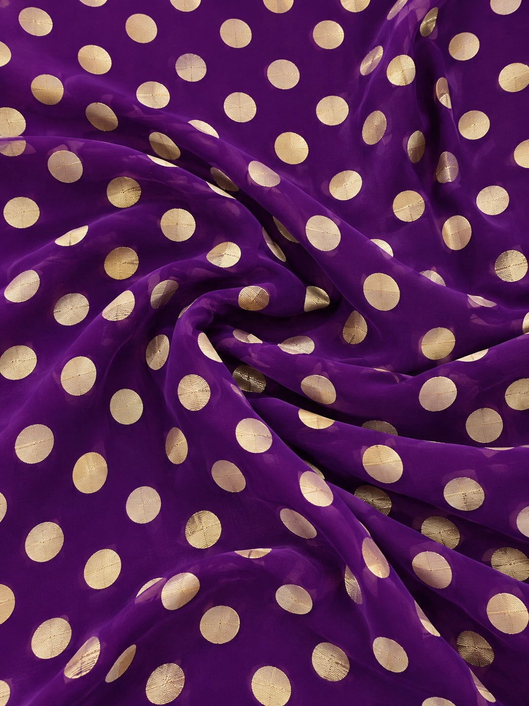 Royal Purple Pure Georgette Fabric with Polka Dots