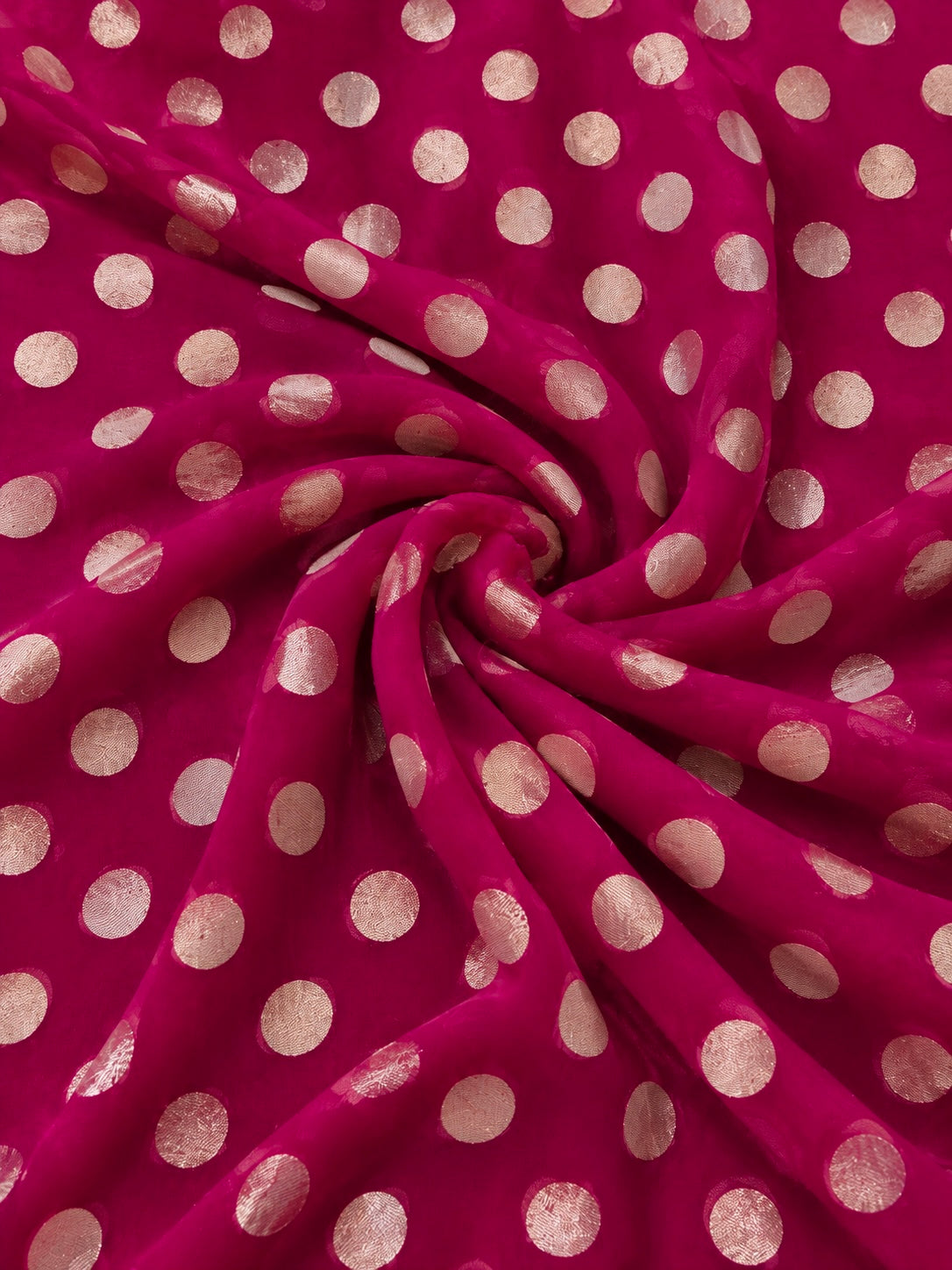 Rani Pink Pure Georgette Fabric with Polka Dots
