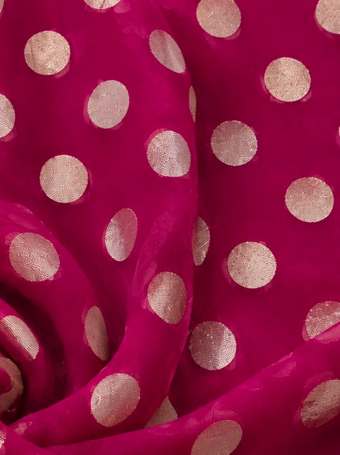Rani Pink Pure Georgette Fabric with Polka Dots