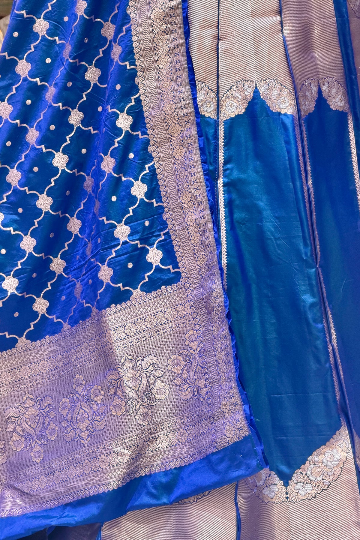 Dual Shade Peacock Blue Banarasi Pure Katan Silk Lehenga